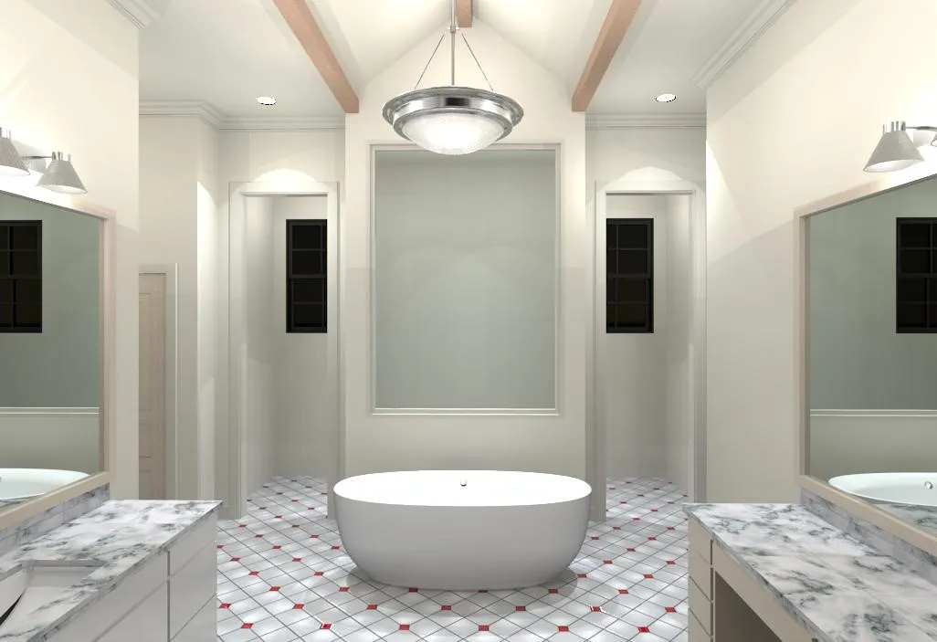 Rendered representation of primary bath suite