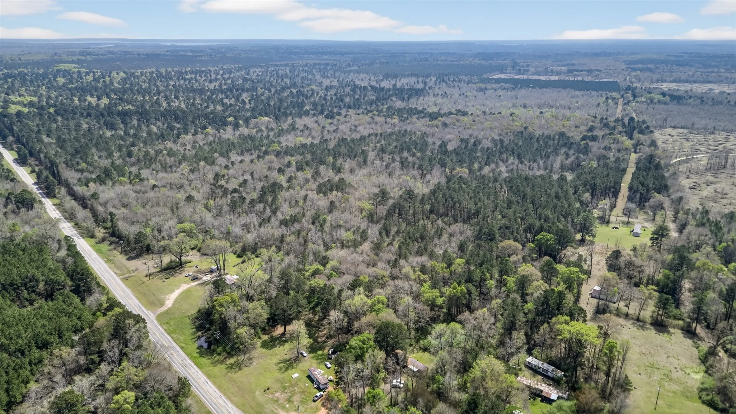Aerial view of a heavily wooded area