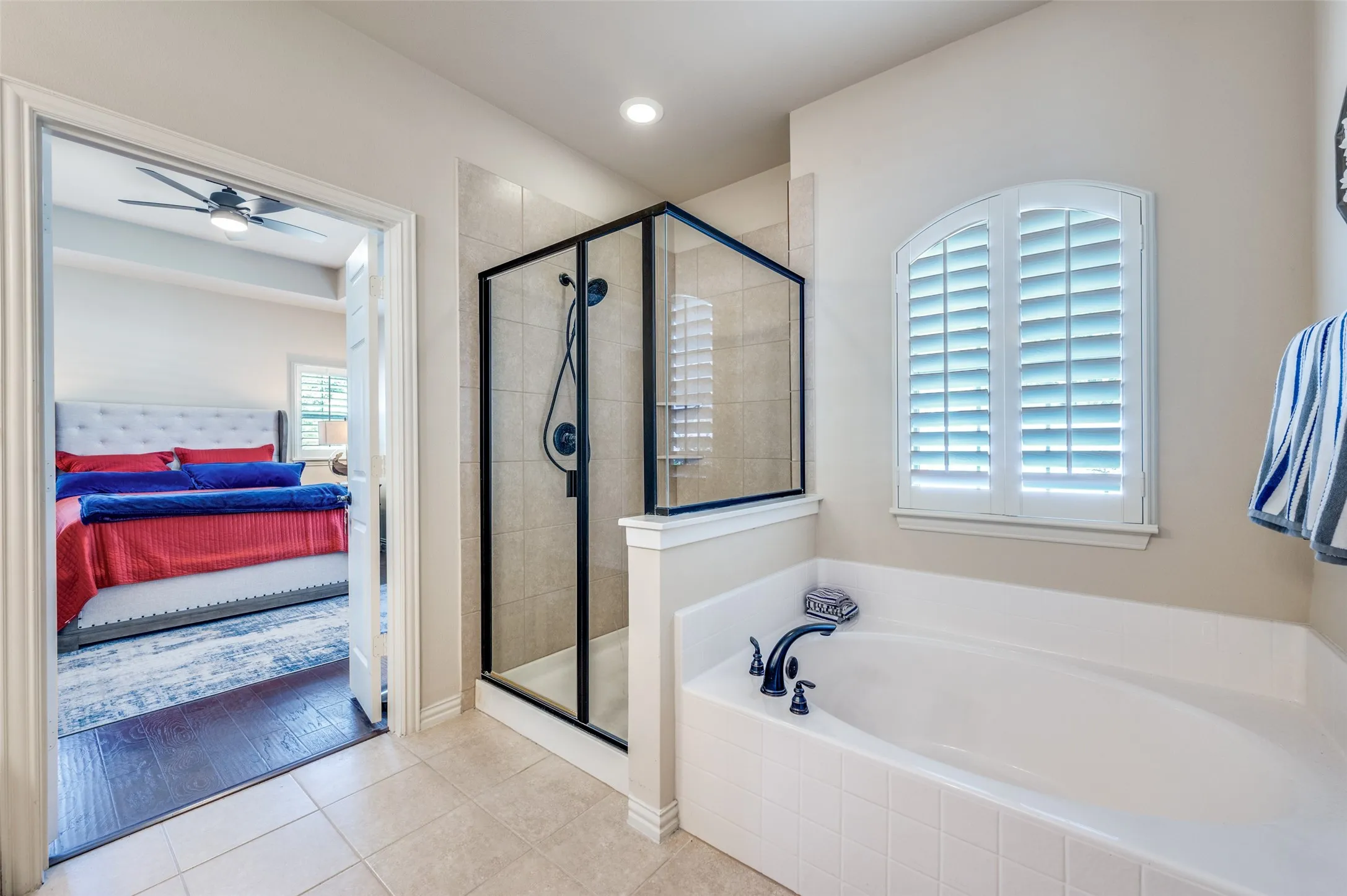 Garden tub, separate shower with seat.