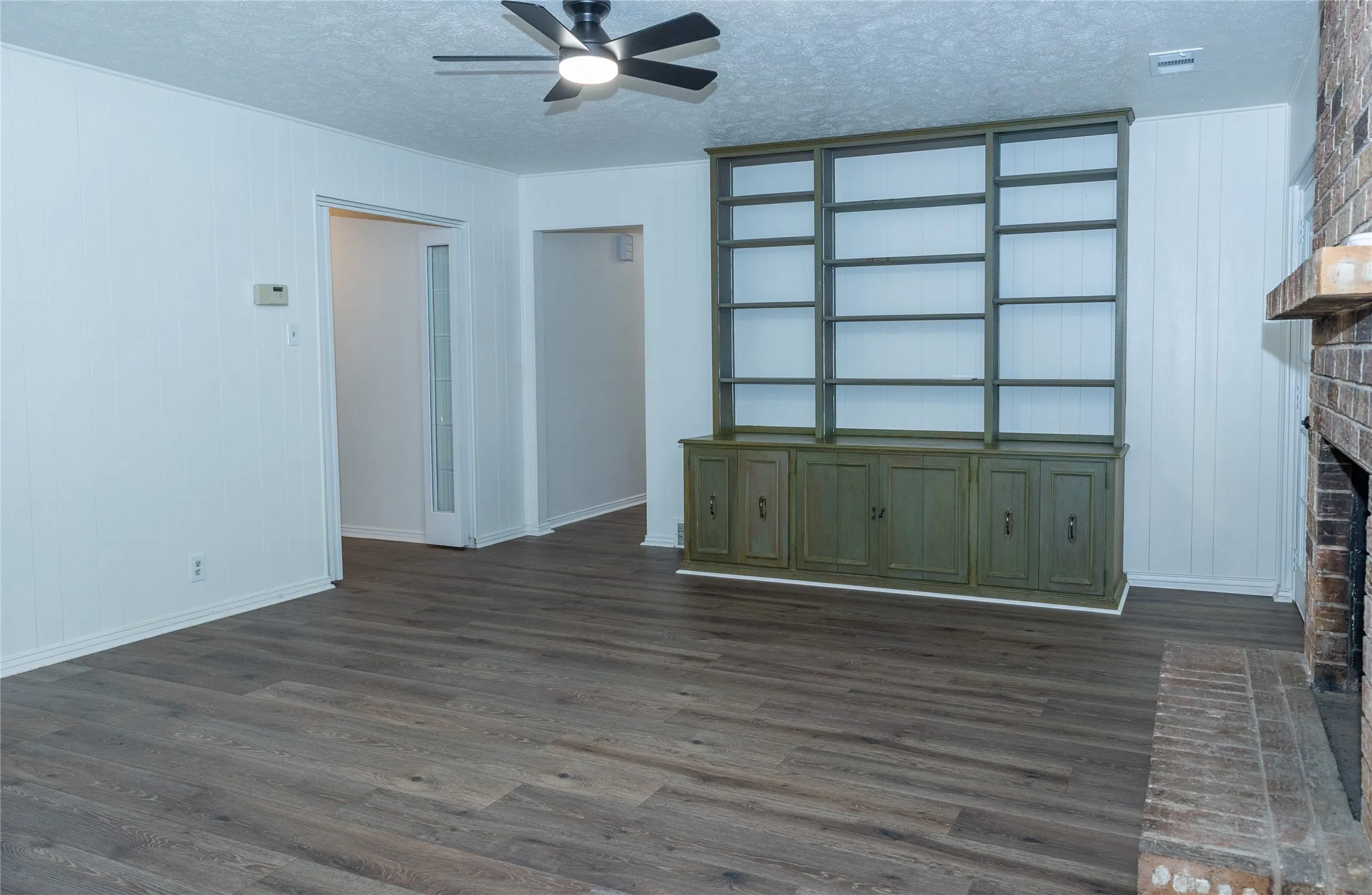 Built in storage in family room.