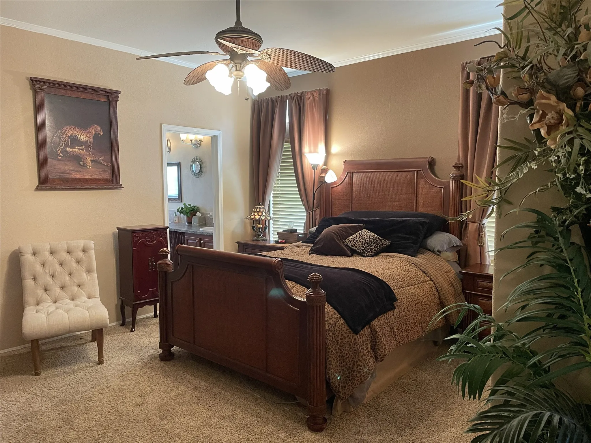 Relaxing primary bedroom with en-suite bath & walk in closet. The home office is off the bedroom.