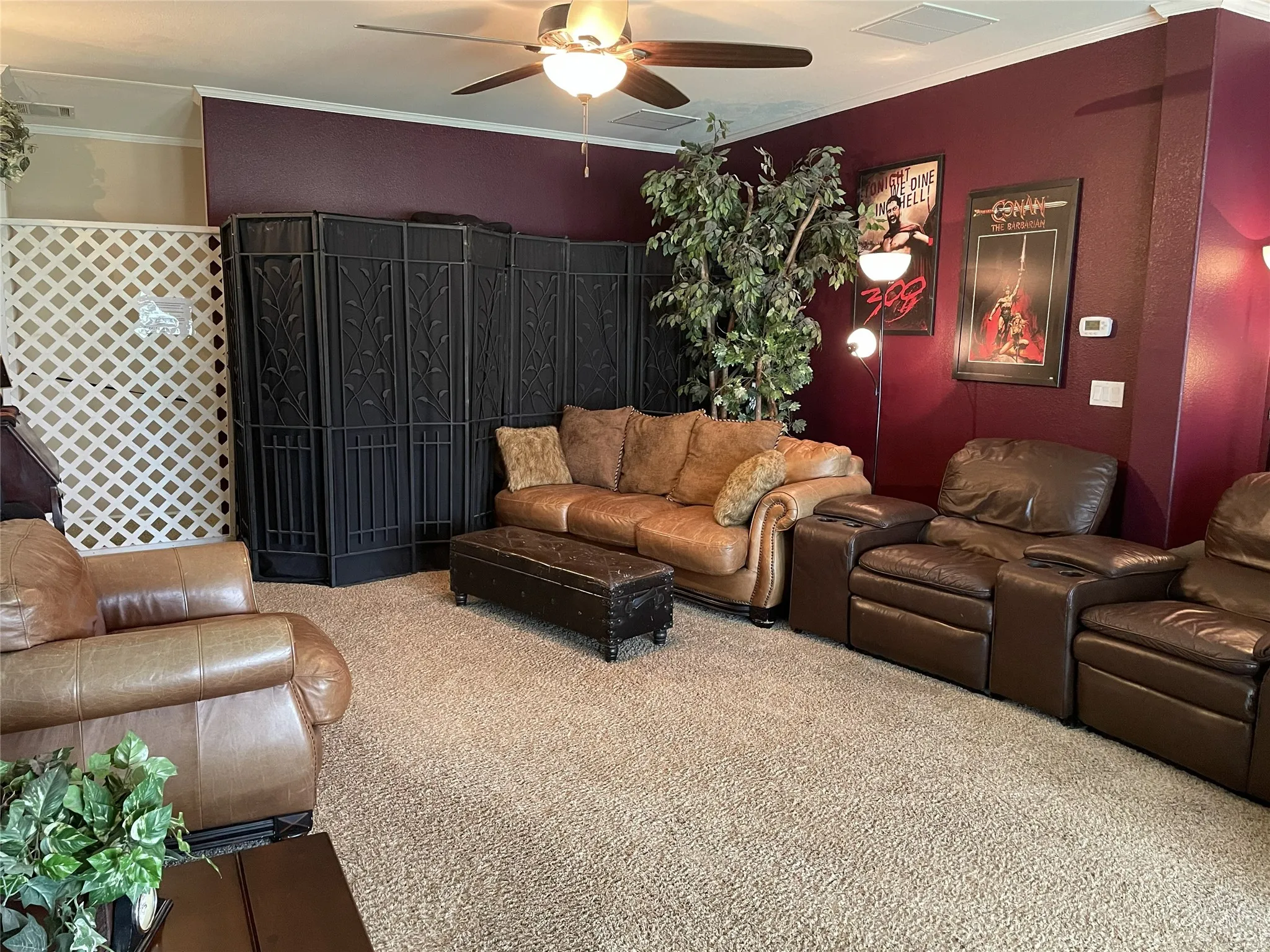 Another view of the spacious media room with 2 guest bedrooms toward the back & 2nd en-suite to the left.