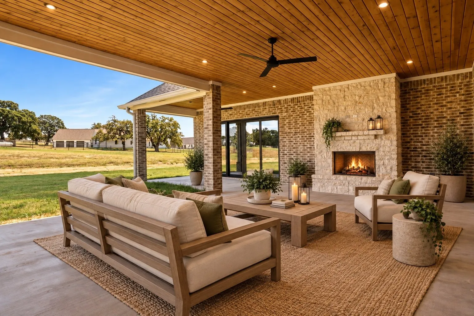 Virtual staging on large outdoor patio area