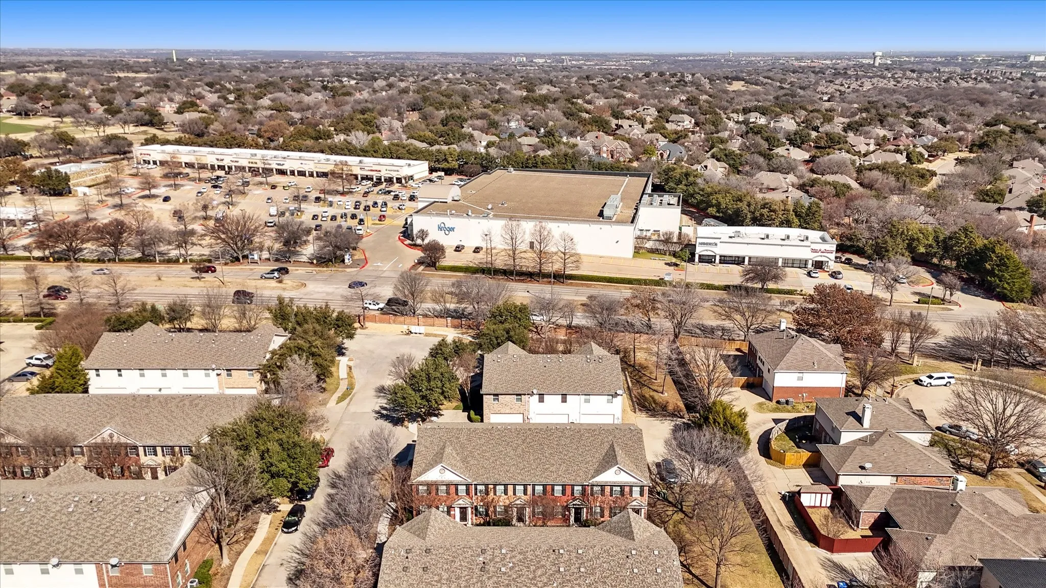 Aerial perspective of suburban area
