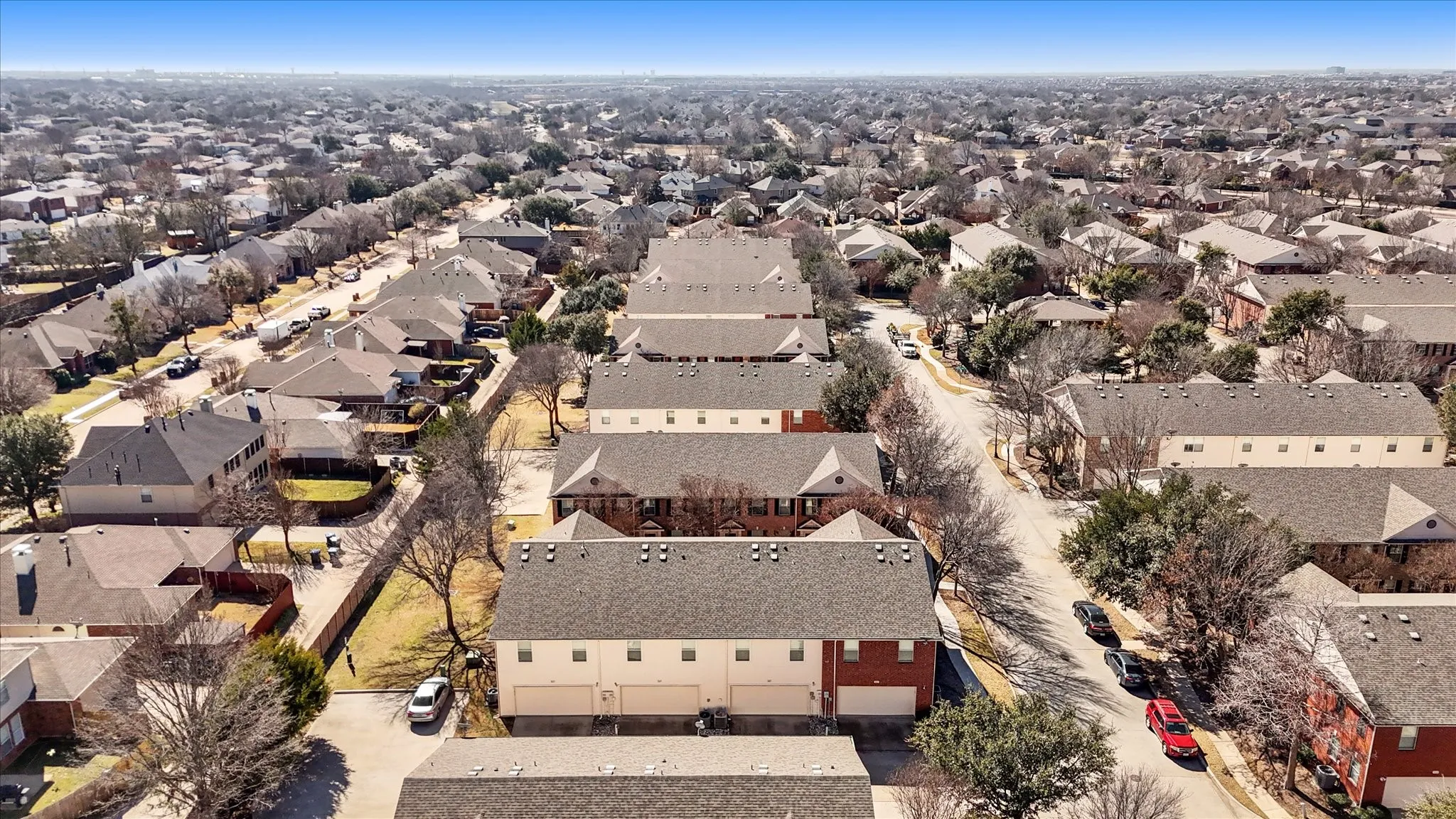 Aerial perspective of suburban area