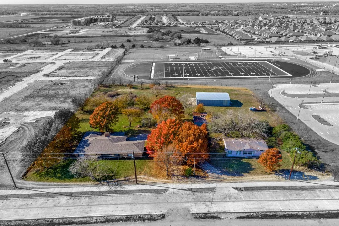 October 2023 - Facing west. Color pop shows property boundaries.
