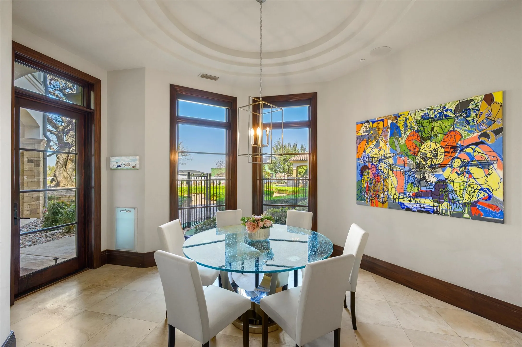 Breakfast Area overlooks the back patio with Fireplace