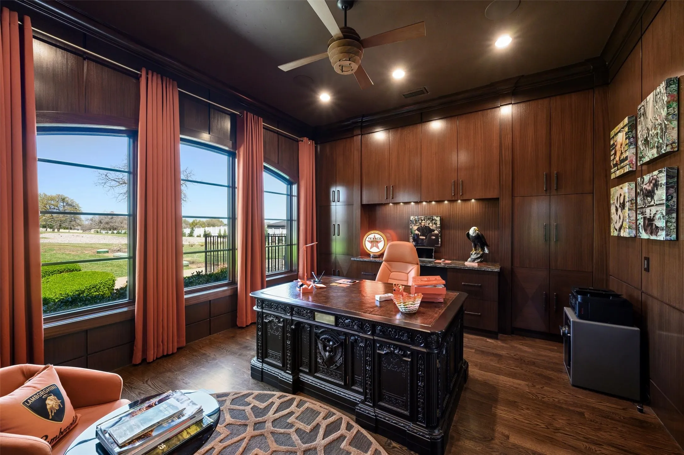 His Executive Office with built-ins and overlooking the backyard