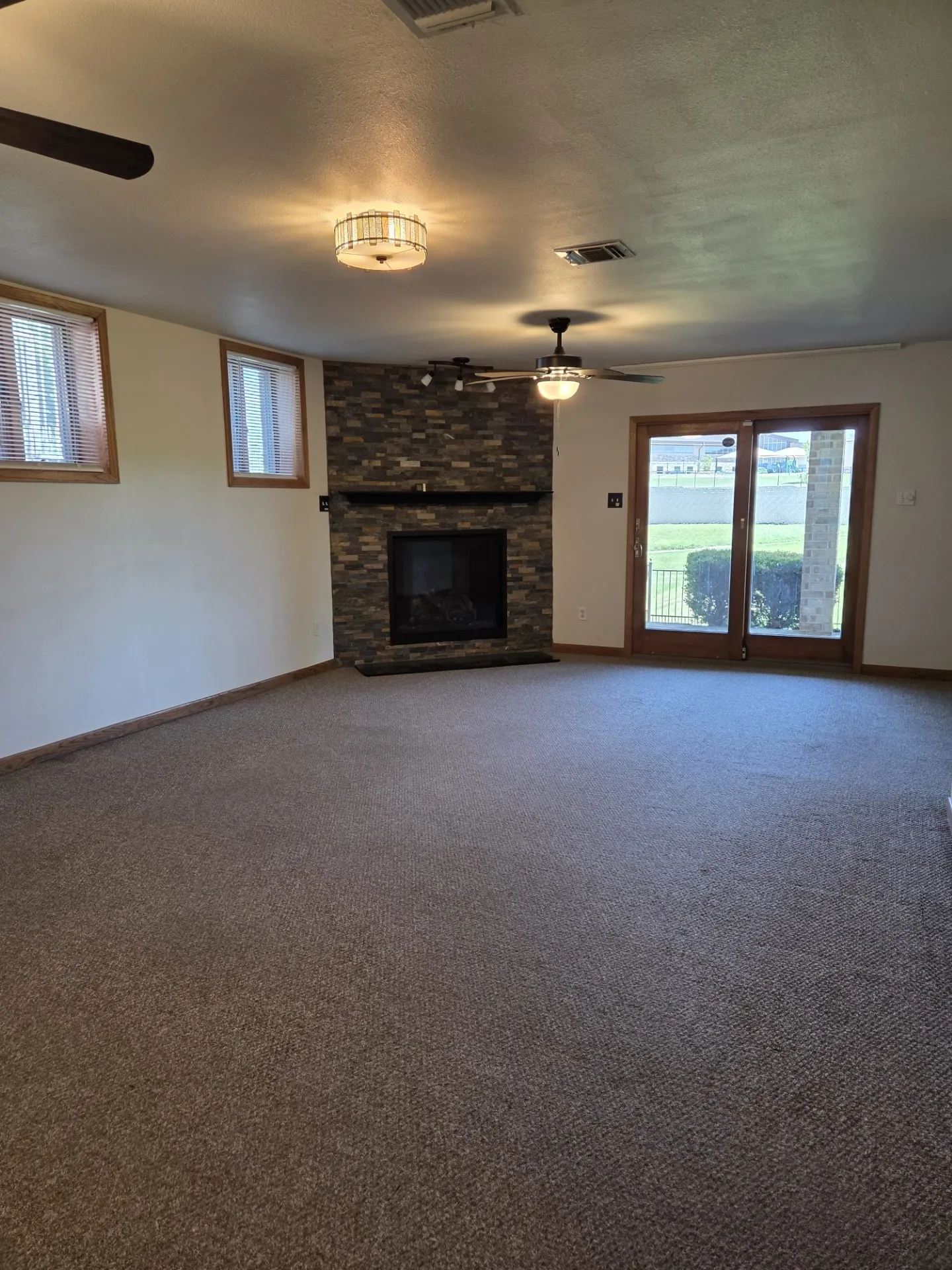 Downstairs oversized living room/flex space.  This space has an electric fireplace and kitchenette/dry bar area.