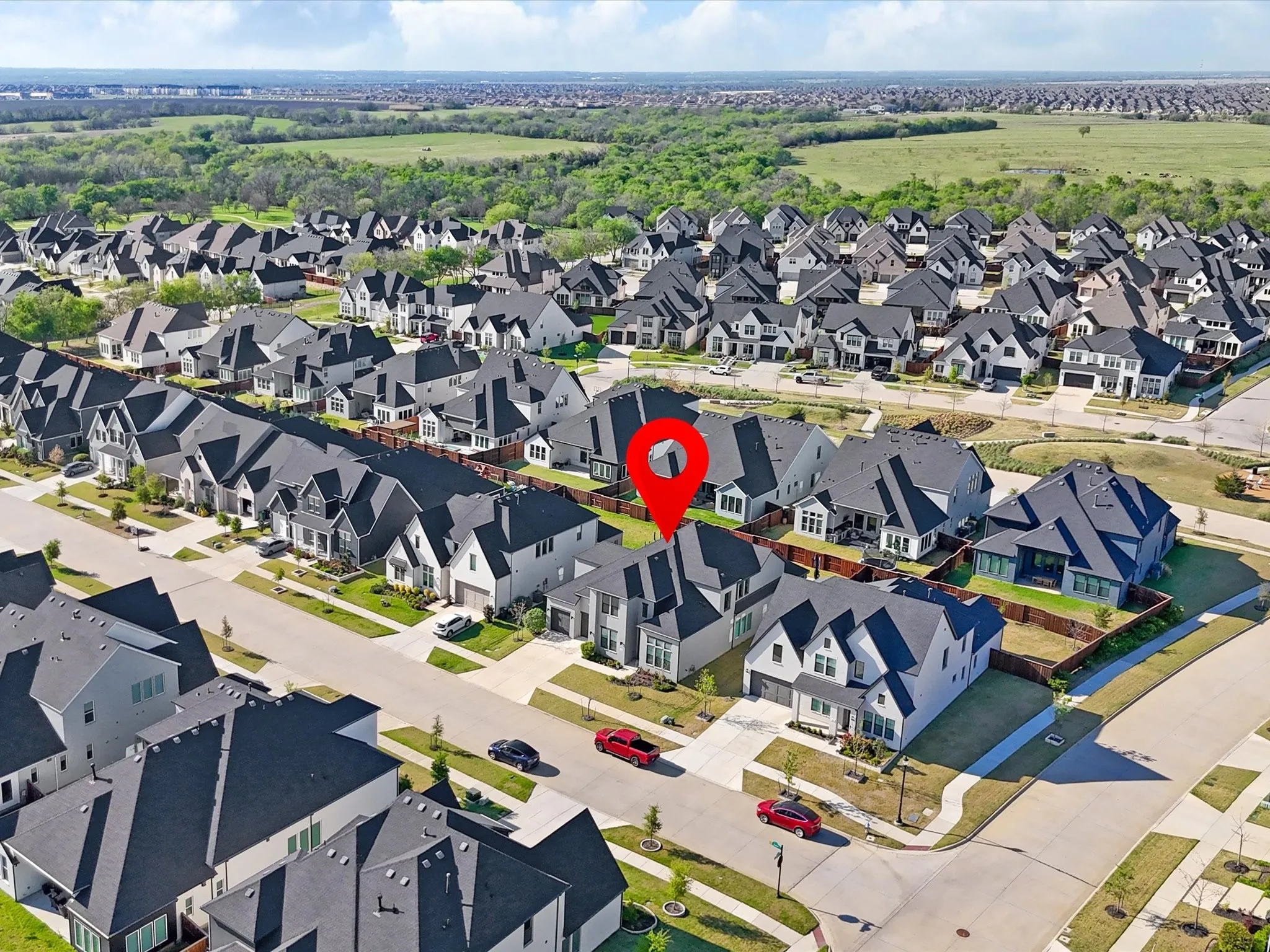 Aerial perspective of suburban area
