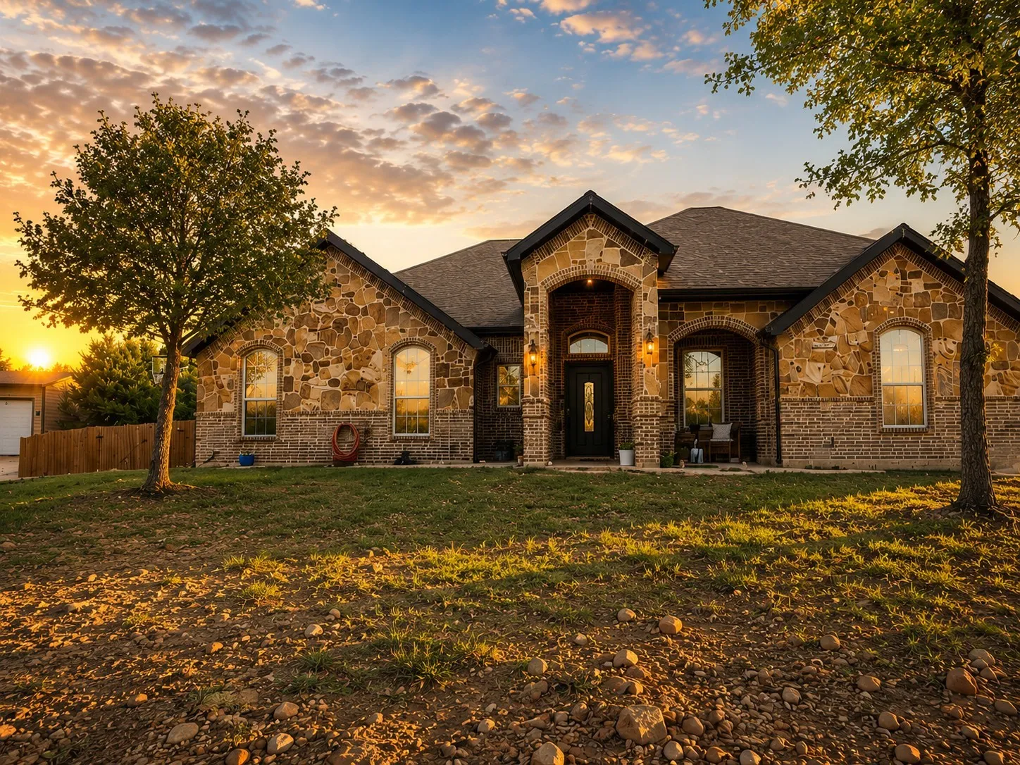 Stone and brick facade with a prominent arched entry