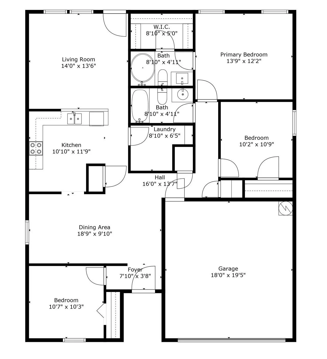 Approximate sizes of rooms based on original builder plan.