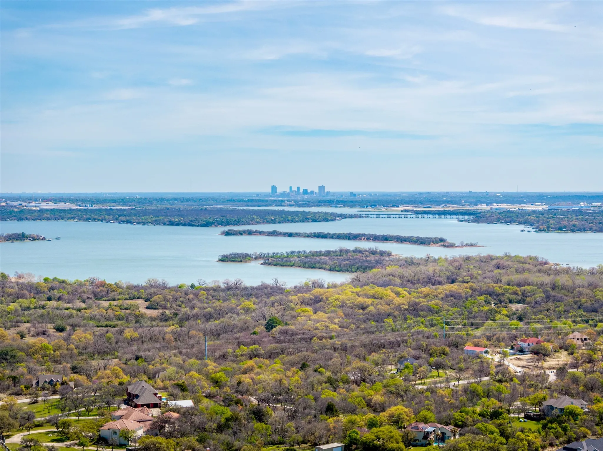 Bird's eye view of a nearby body of water
