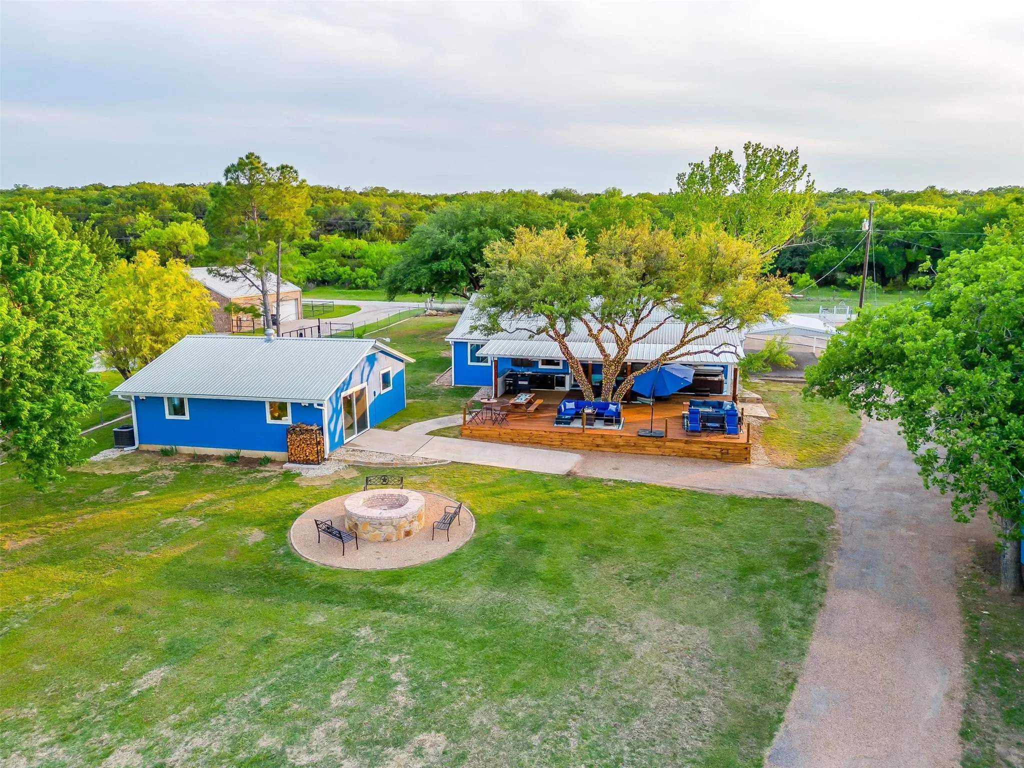 Aerial view of house & guest house