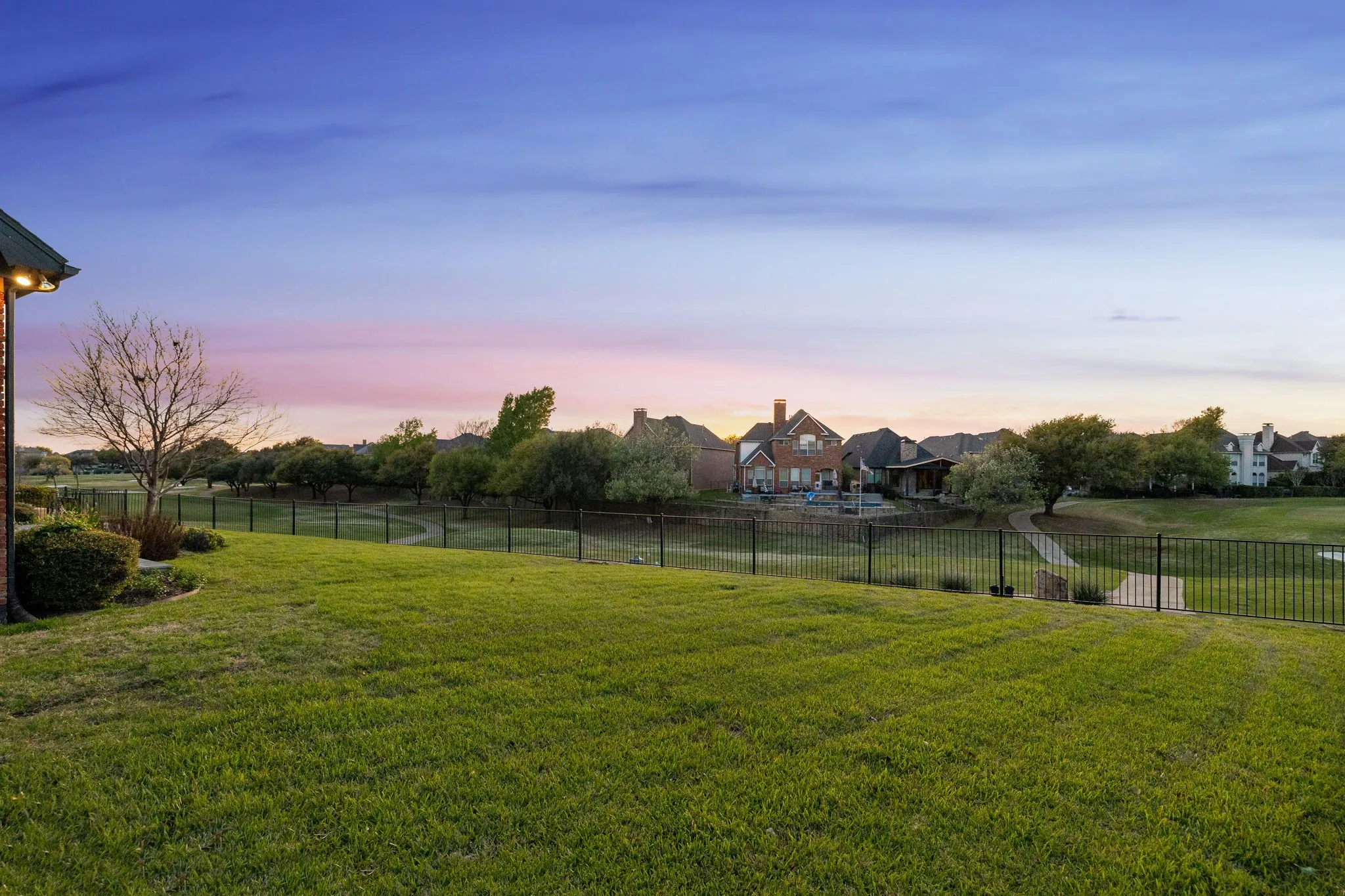 View of yard at dusk