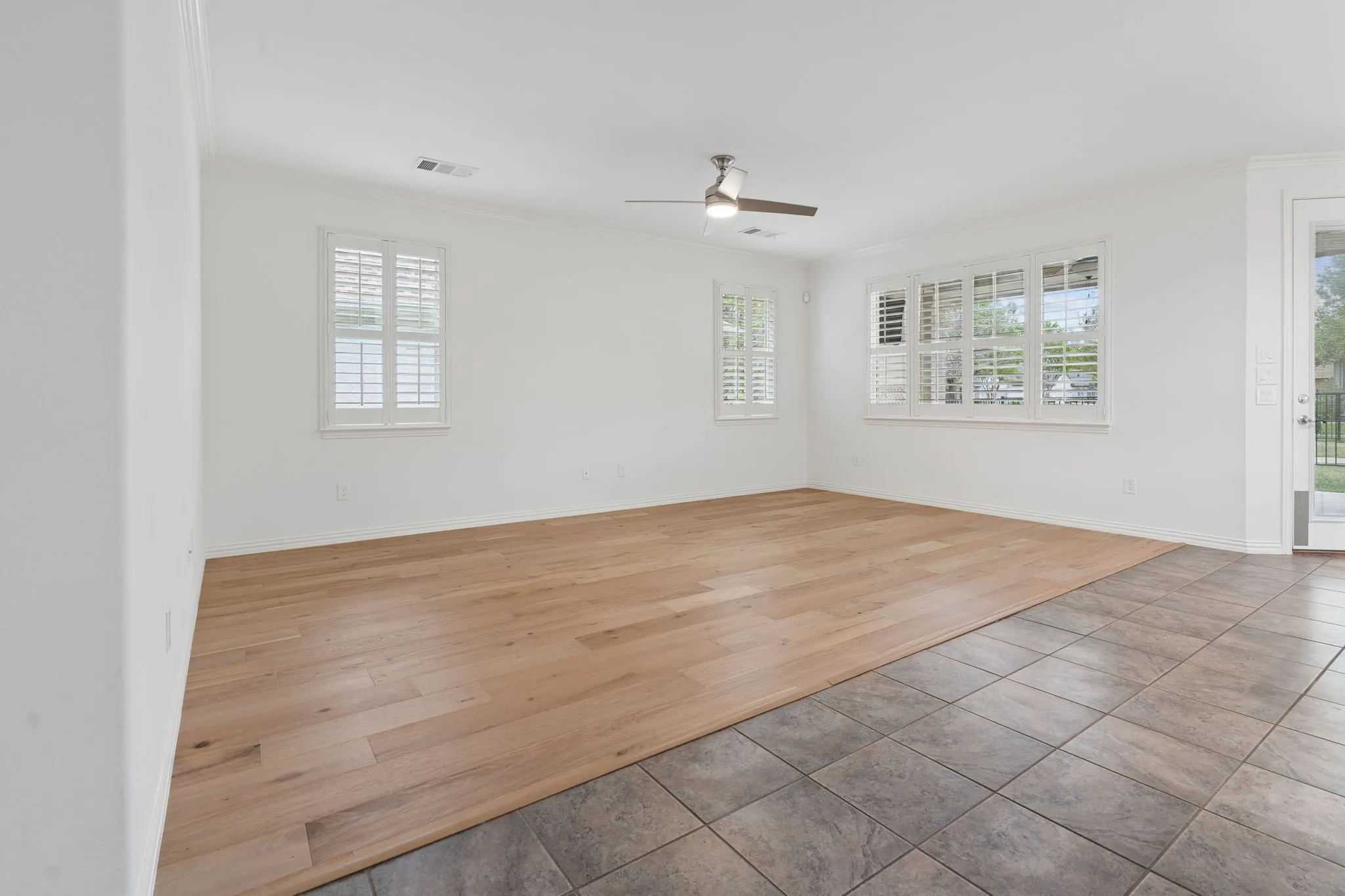 Huge living areas overlooking backyard and lots of windows