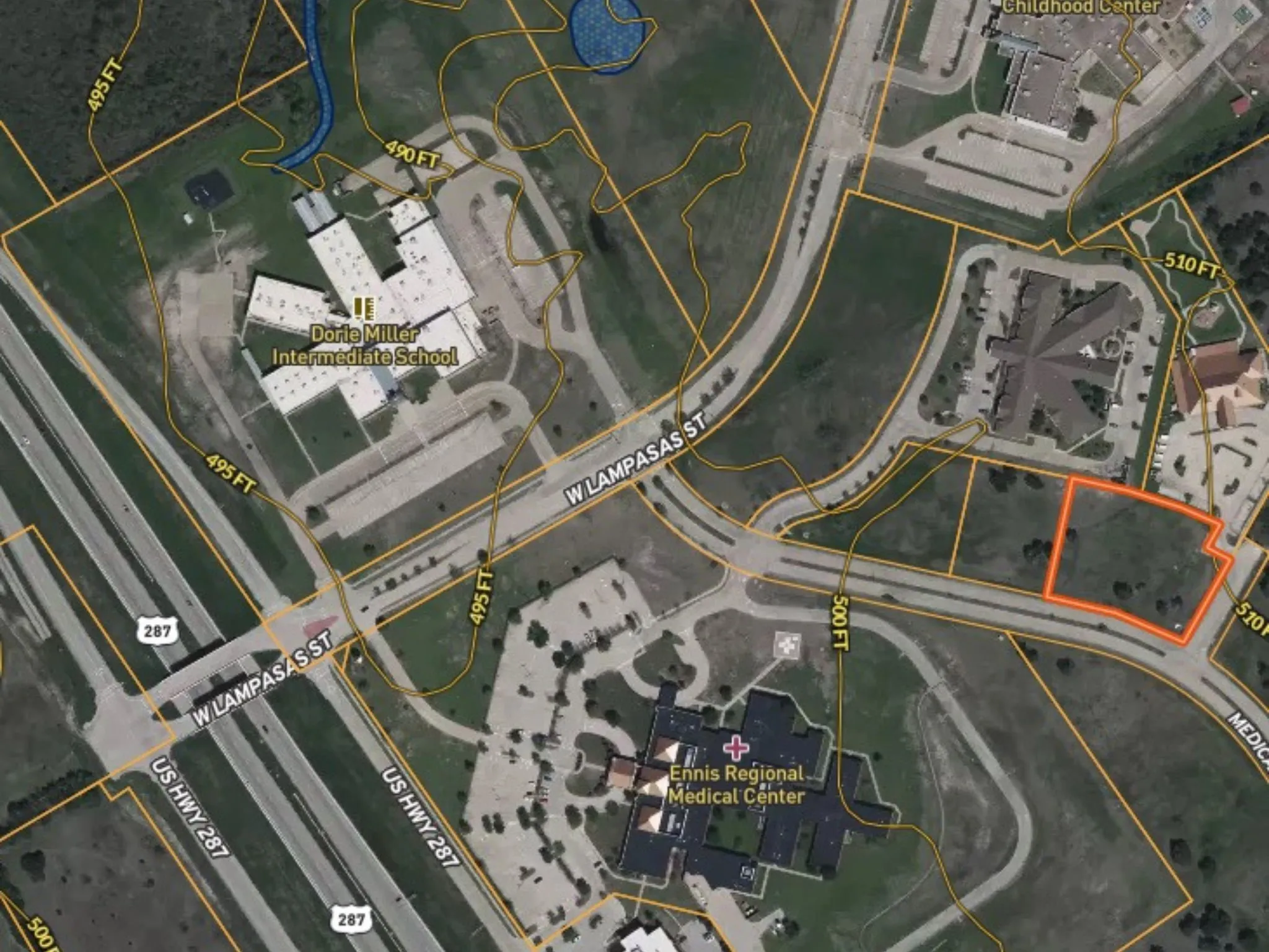 Aerial map of property and surrounding area