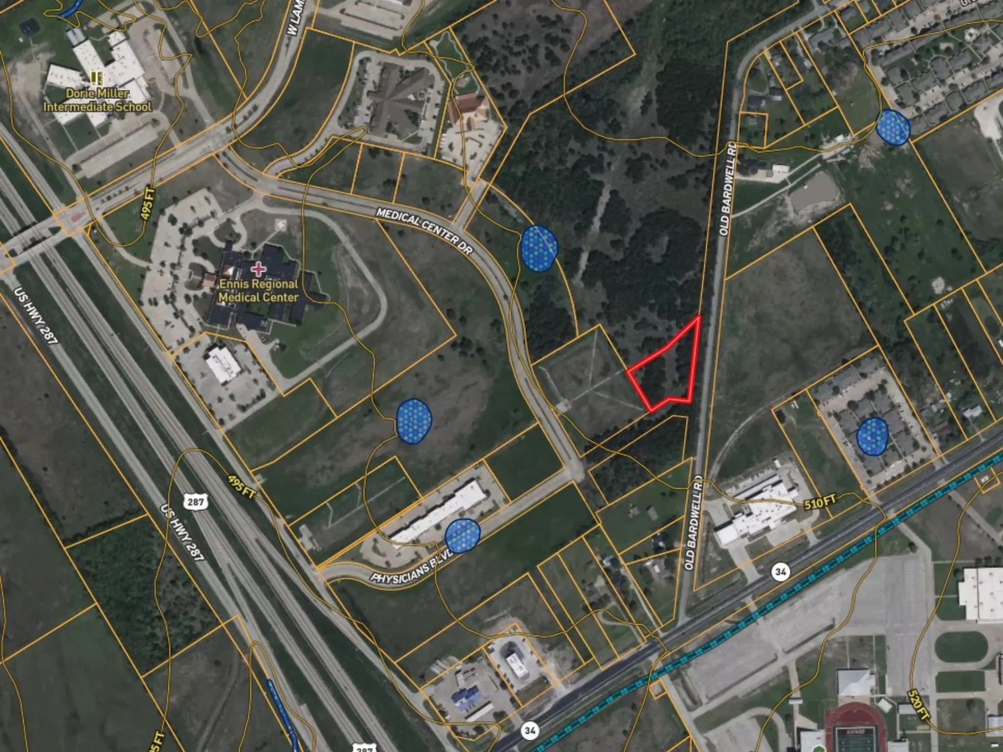 Aerial map of property and surrounding area