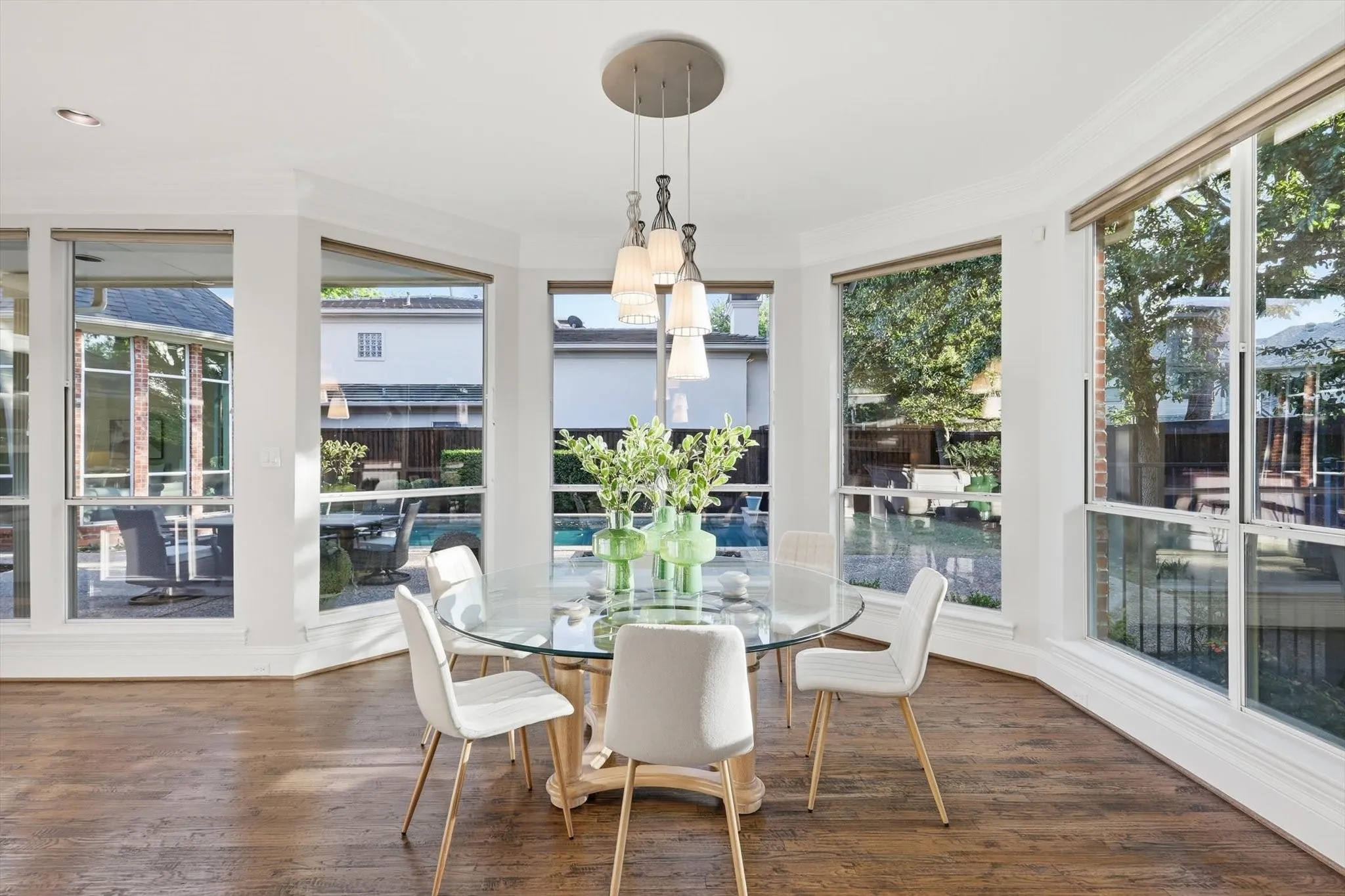 Conveniently located adjacent to kitchen and living space enjoying this light filled dining area .