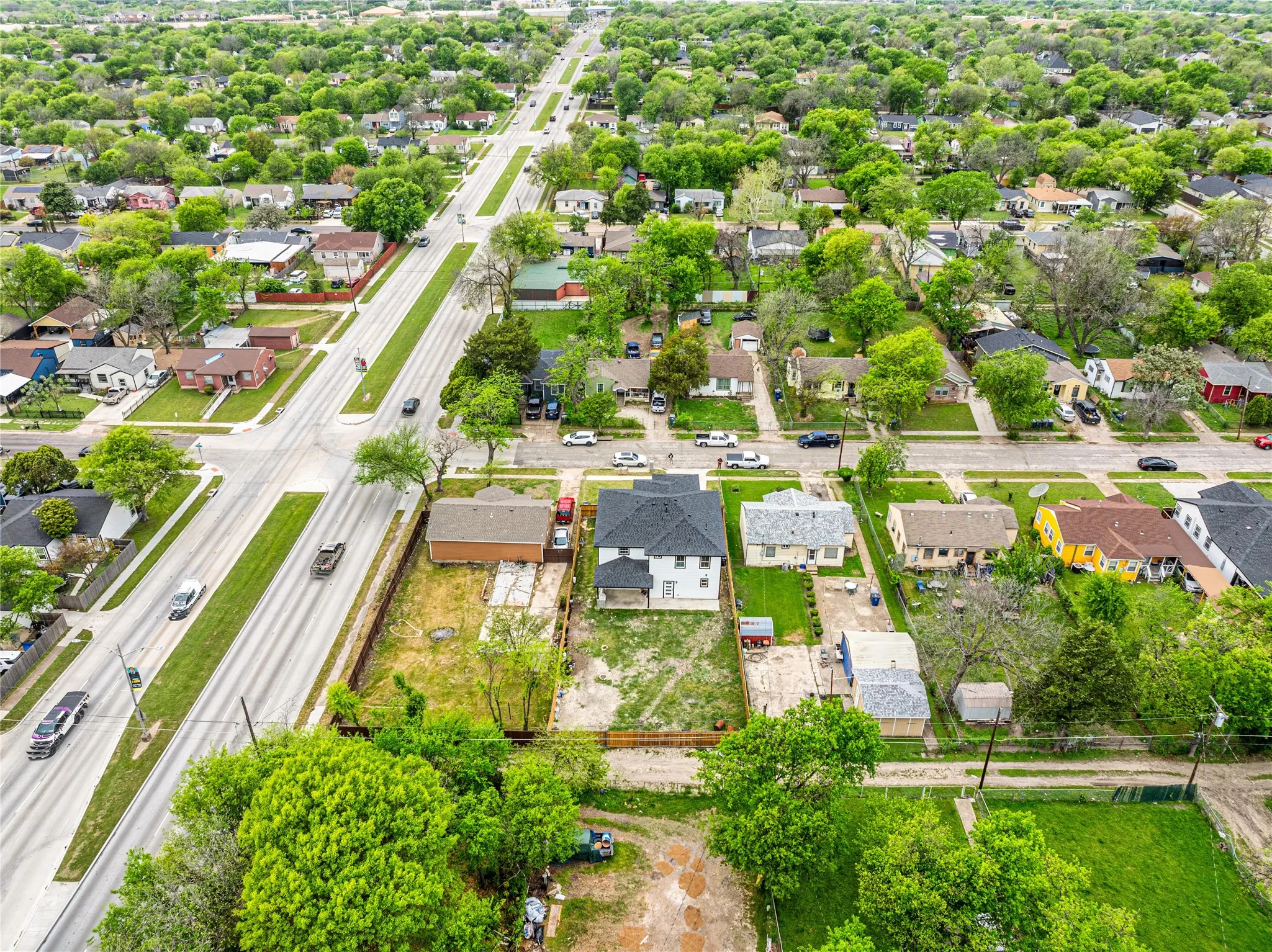 Aerial perspective of suburban area