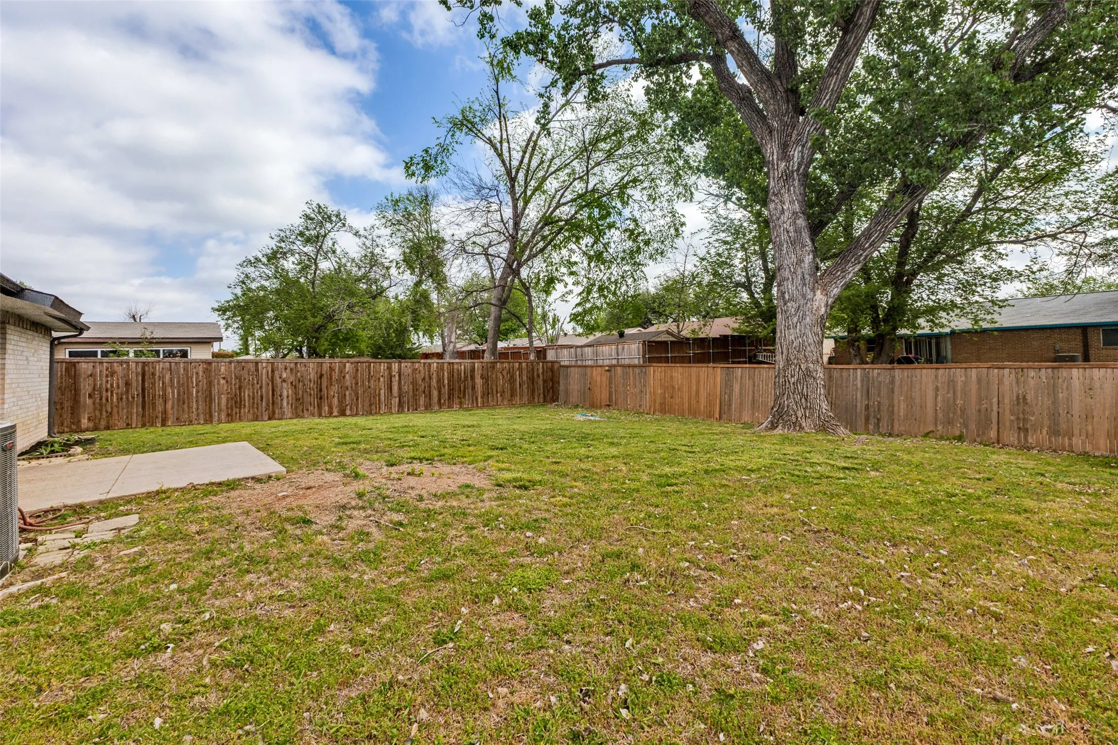 Mature trees in your huge, grassy backyard, perfect for relaxation and outdoor enjoyment.