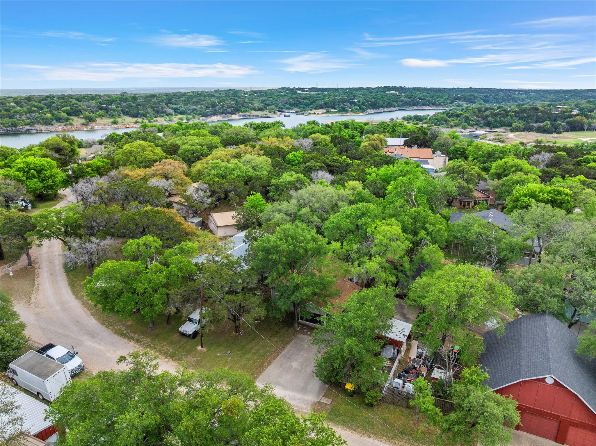 Aerial view of a nearby body of water