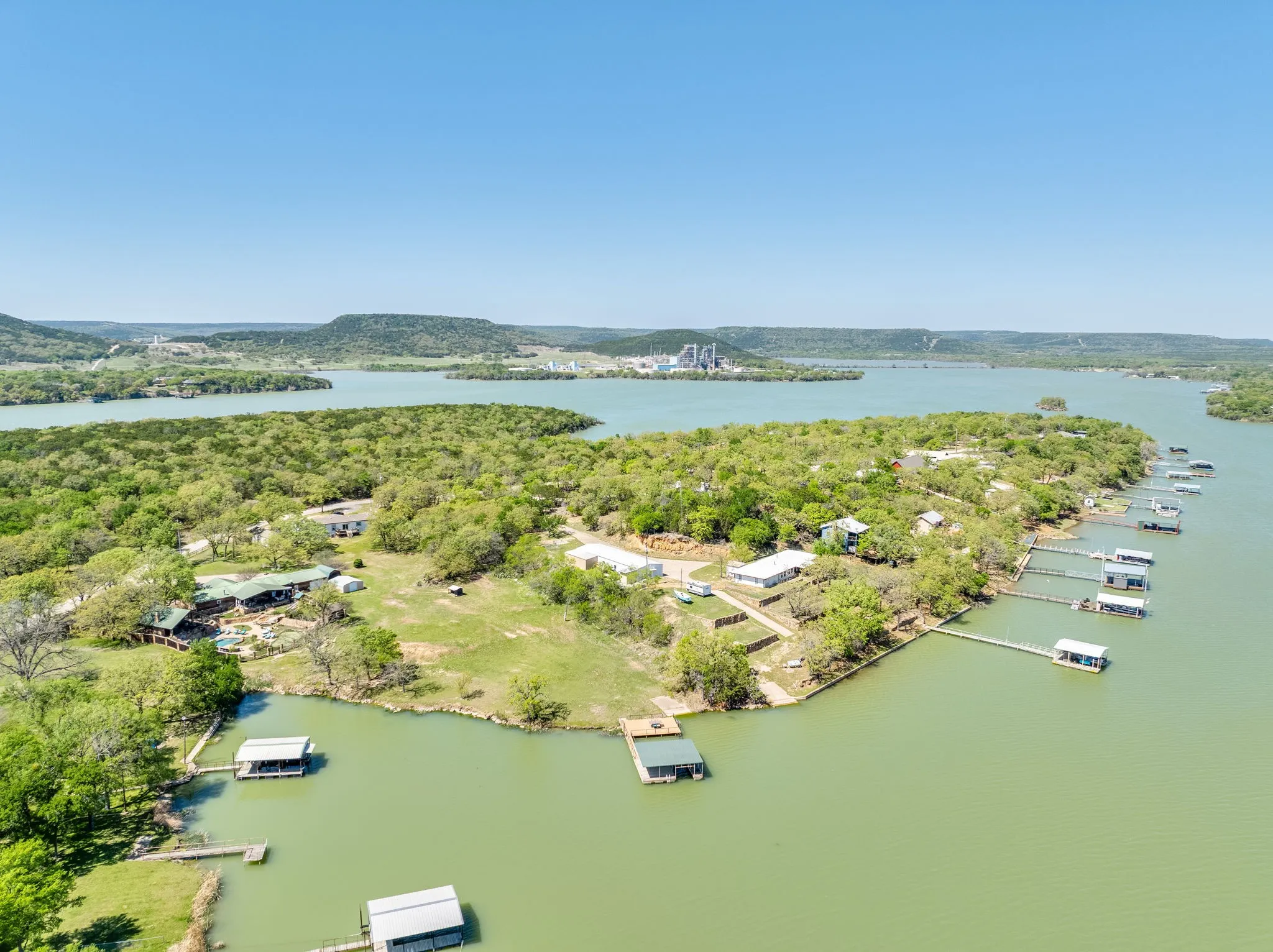 Bird's eye view of a nearby body of water