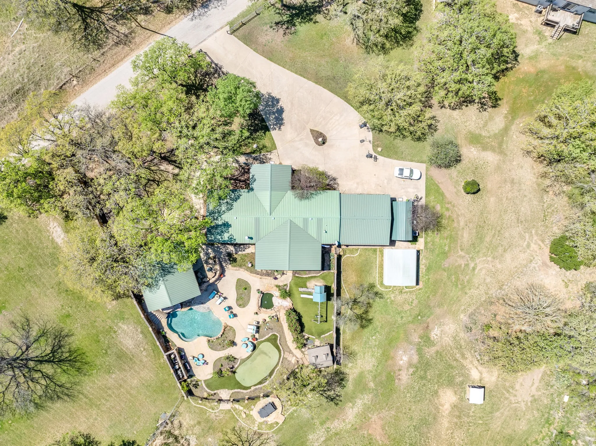 Drone / aerial view of a pool