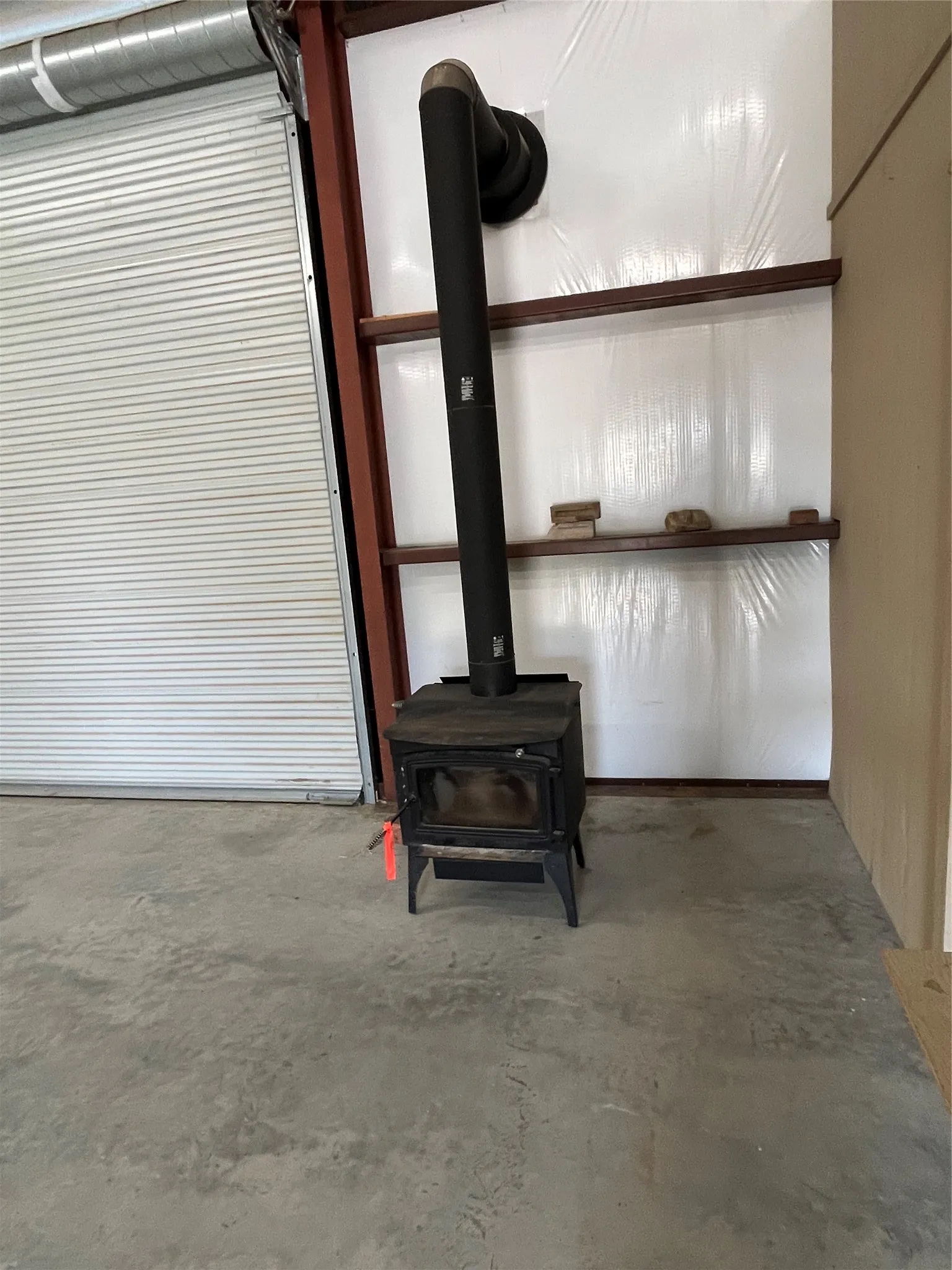 wood stove in shop