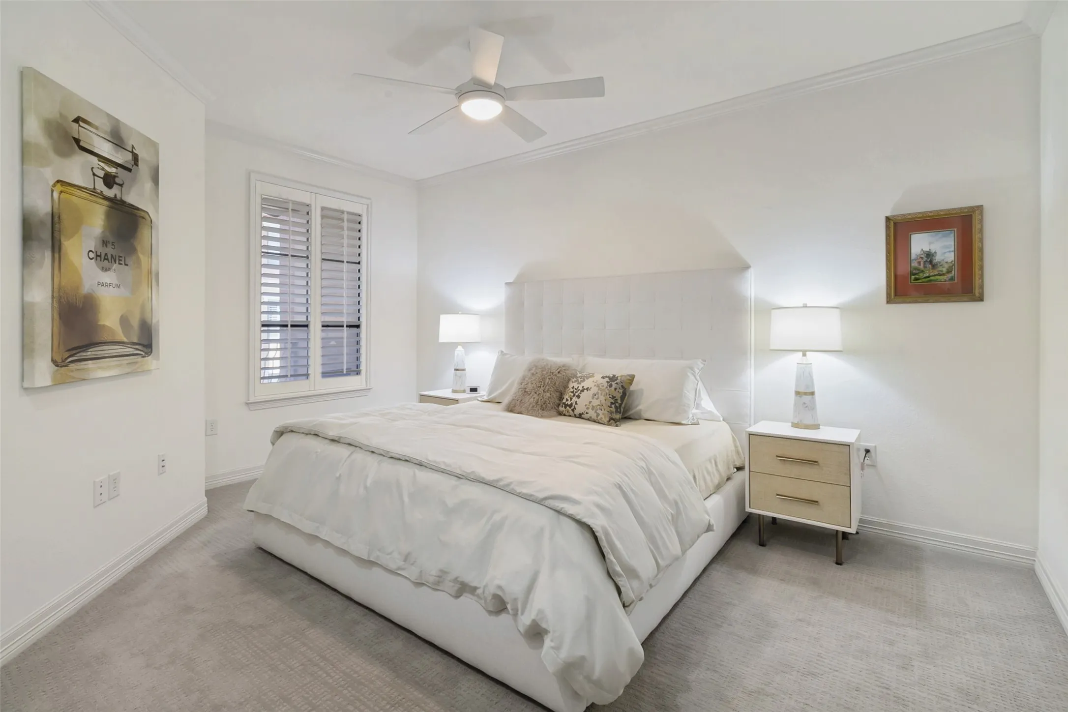 Master bedroom with fireplace and large ensuite bath.
