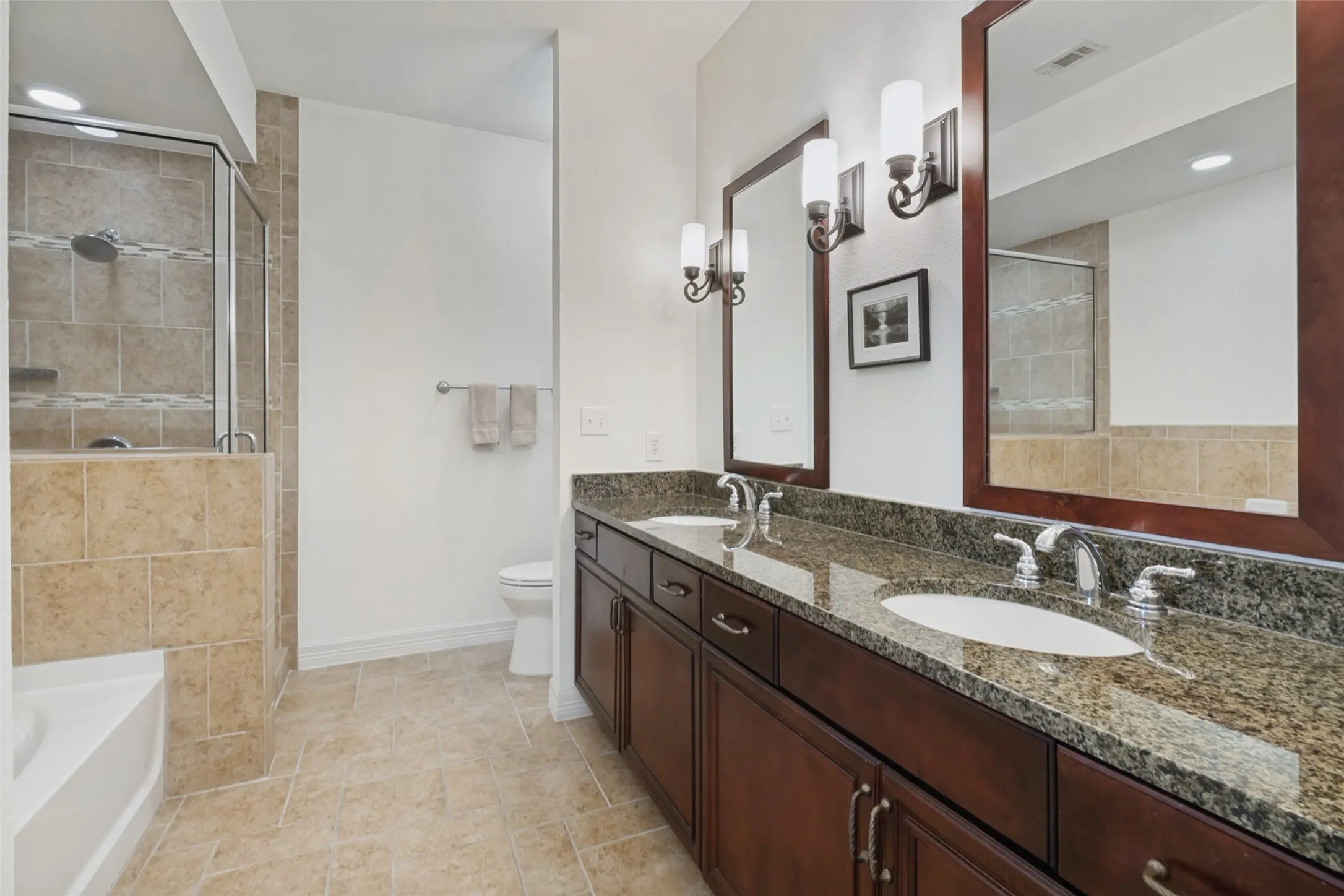 Double vanities in the large second full bath