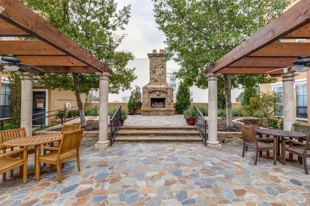 Beautiful outdoor fireplace for tenants and their guest,