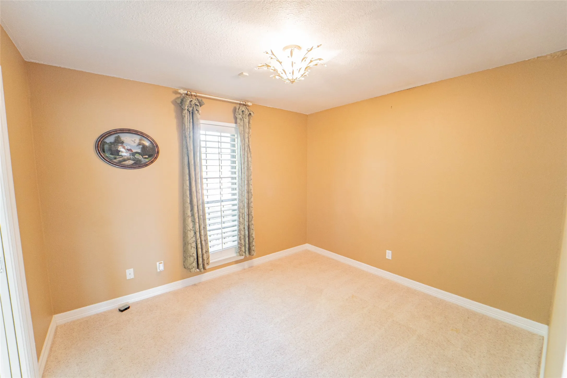 Unfurnished room with light carpet and baseboards
