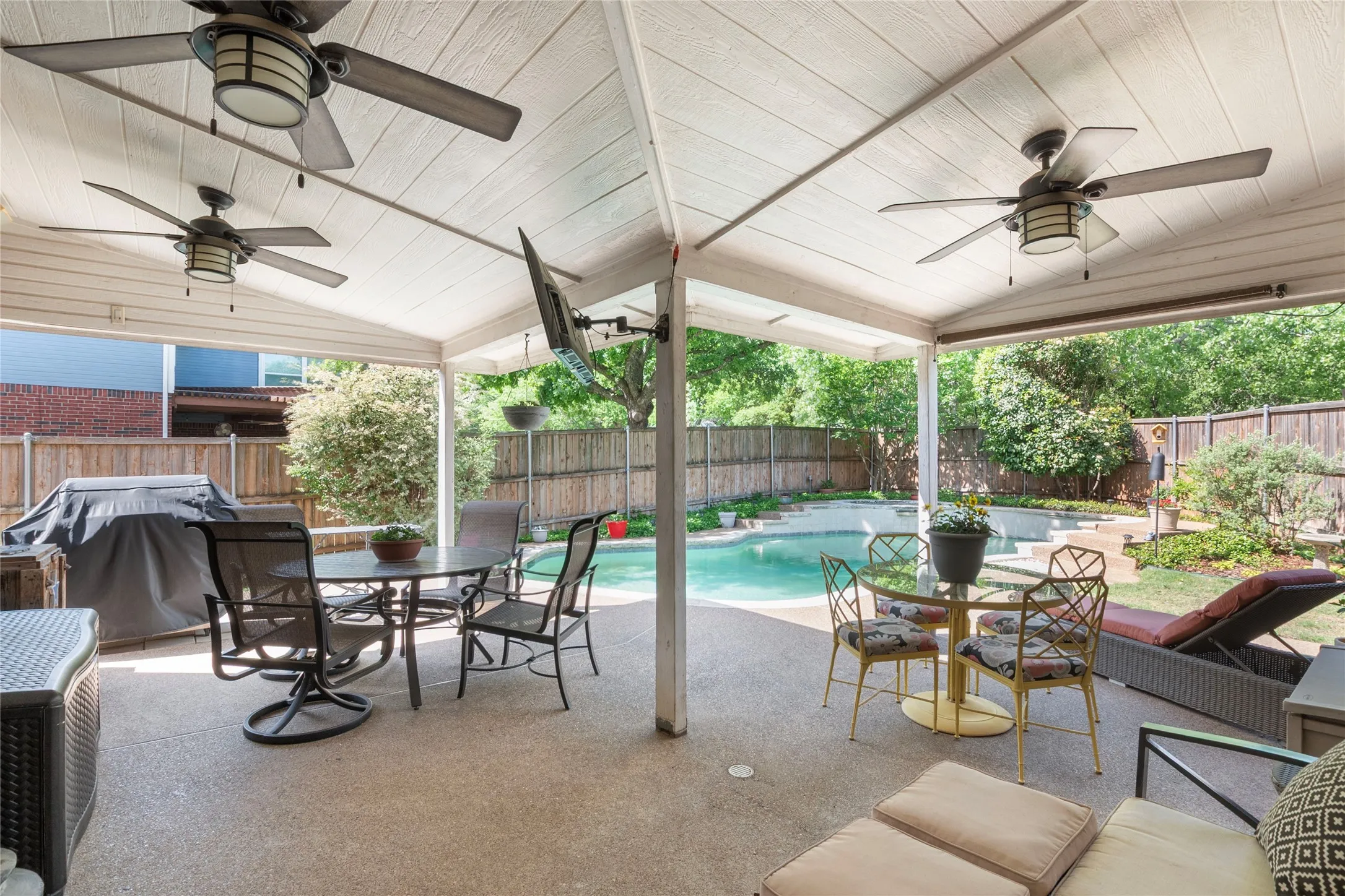 Expansive covered patio area