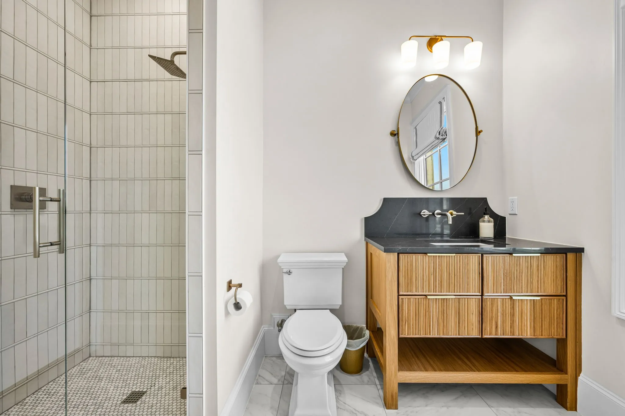 Ensuite bath with stand alone shower and walk in closet