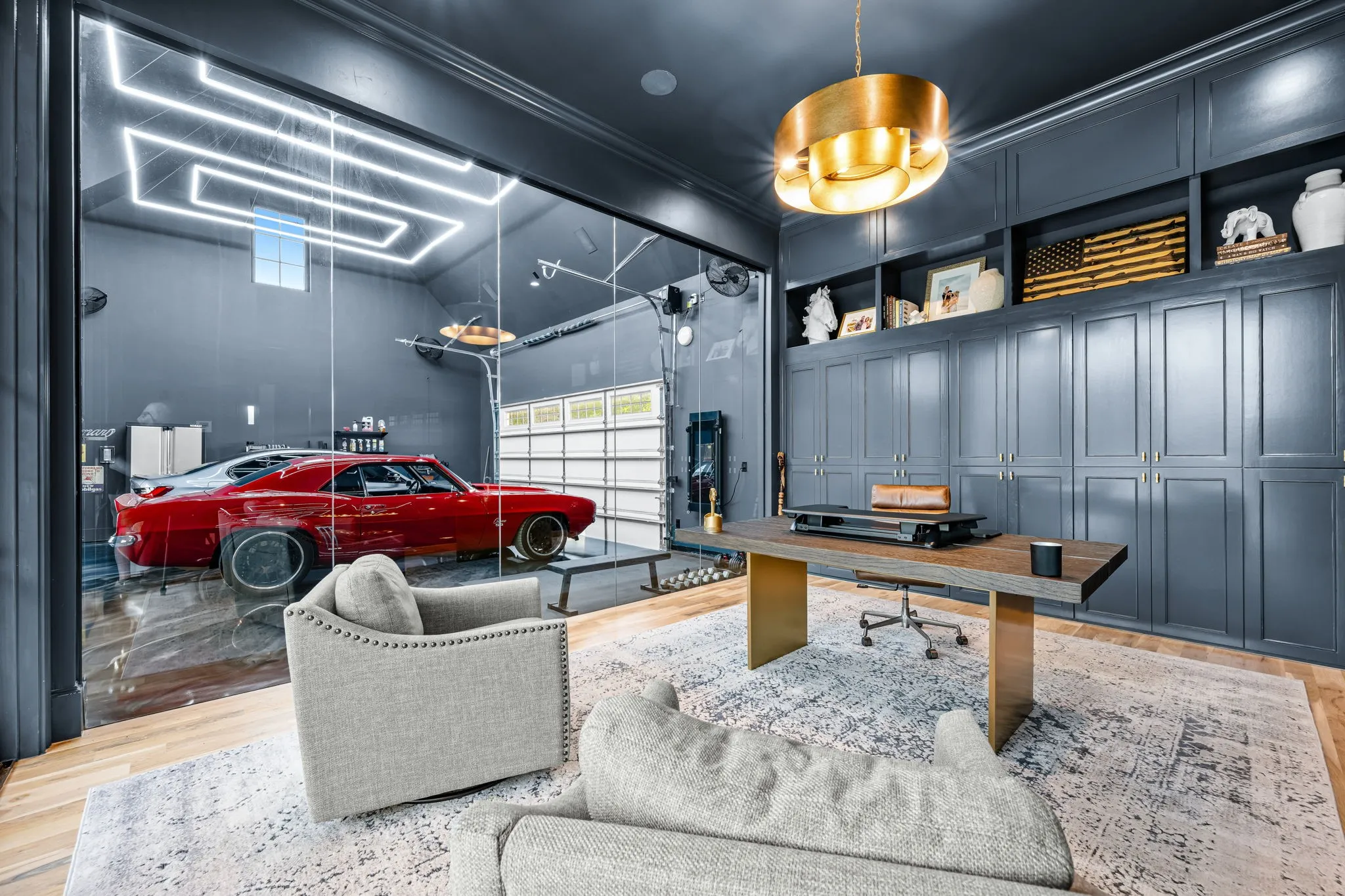 Built in Murphy bed concealed in these beautiful custom built in cabinets