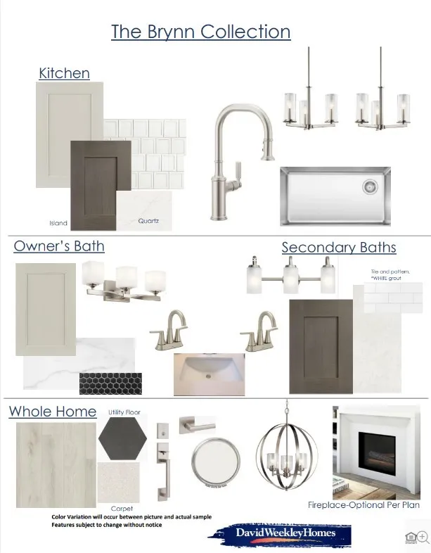 Design Selection Sheet. Displaying material and finish options for the property's interior spaces
