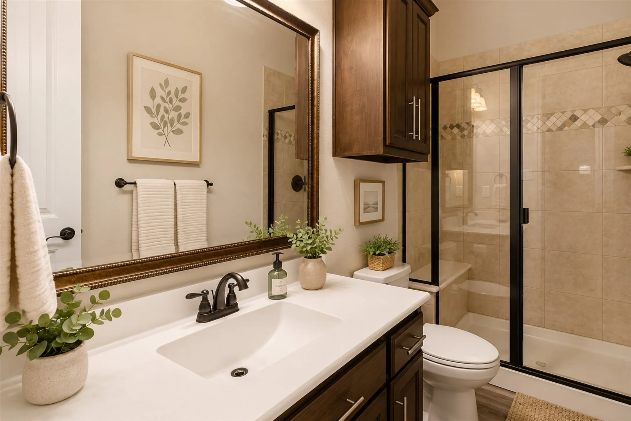 Virtually staged bathroom near the office