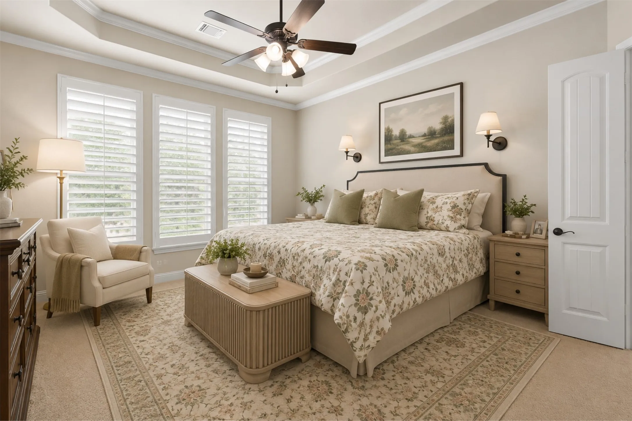 Virtually staged primary bedroom