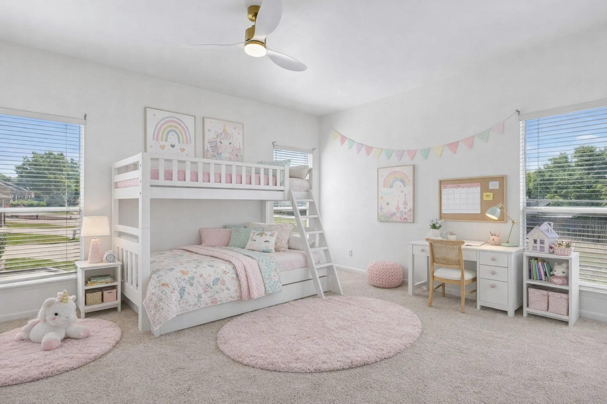 Another sample of the same bedroom virtually staged for a little girl's room