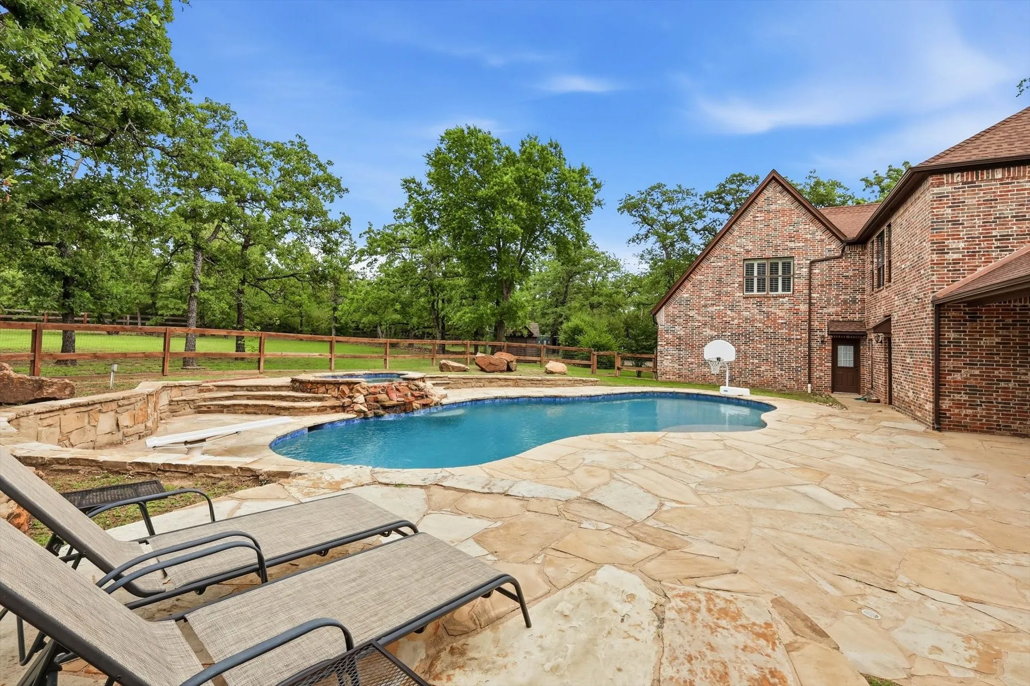 Huge pool, spa and deck.