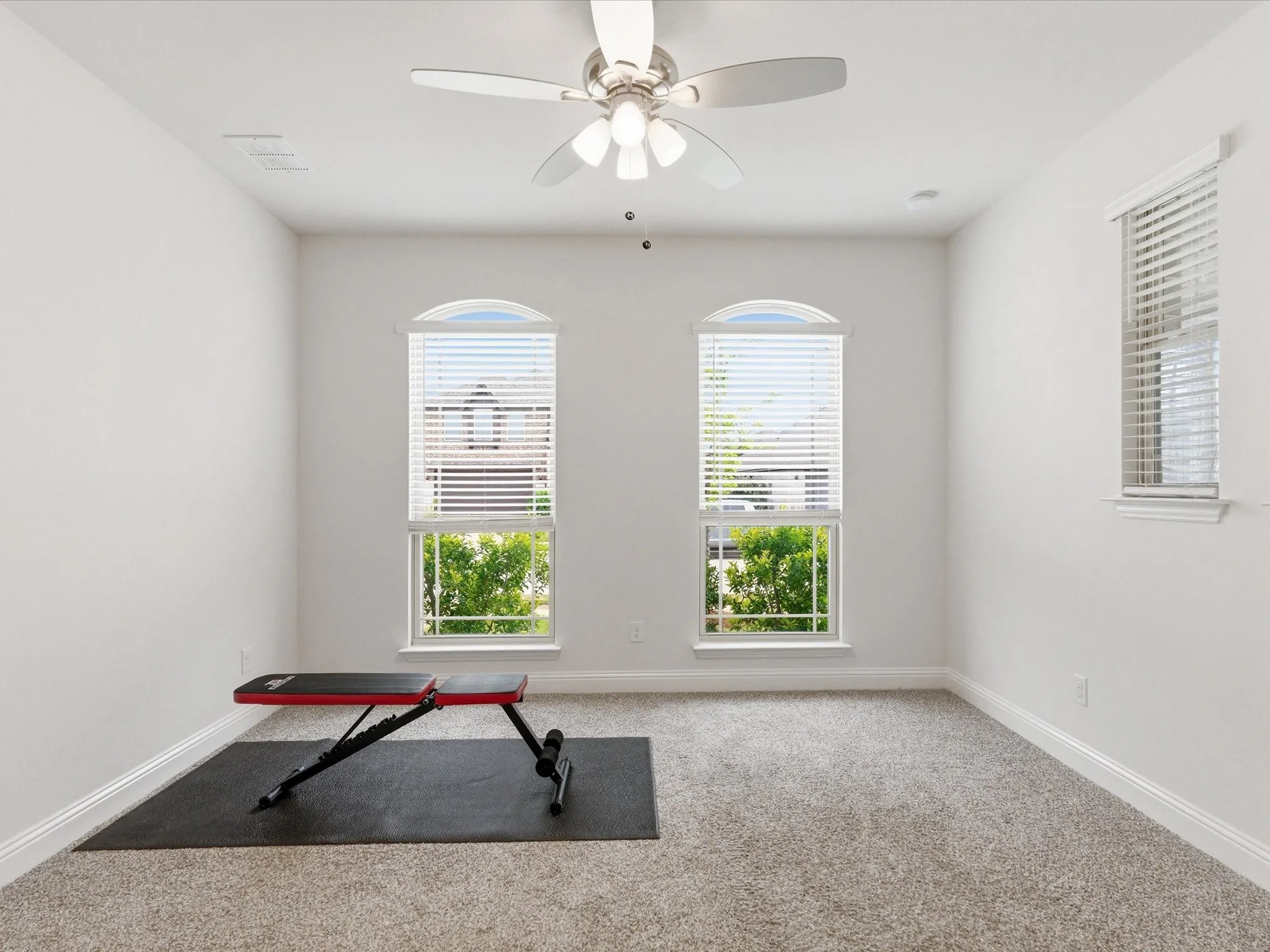 Carpet flooring and ceiling fan
