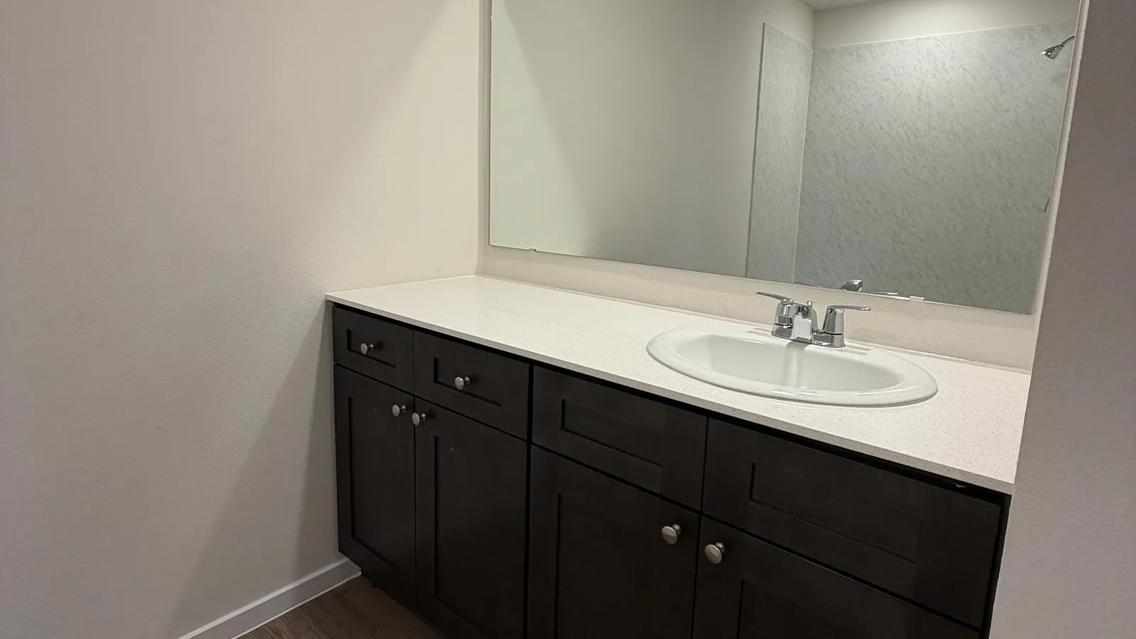 Bathroom featuring vanity and dark wood-type​​‌​​​​‌​​‌‌​‌‌​​​‌‌​‌​‌​‌​​​‌​​ flooring