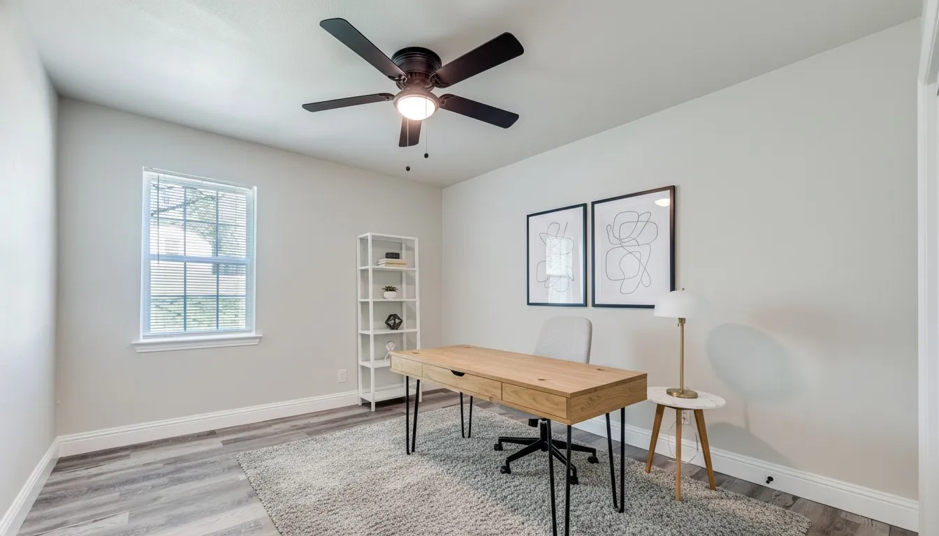 Bedroom virtually staged as office