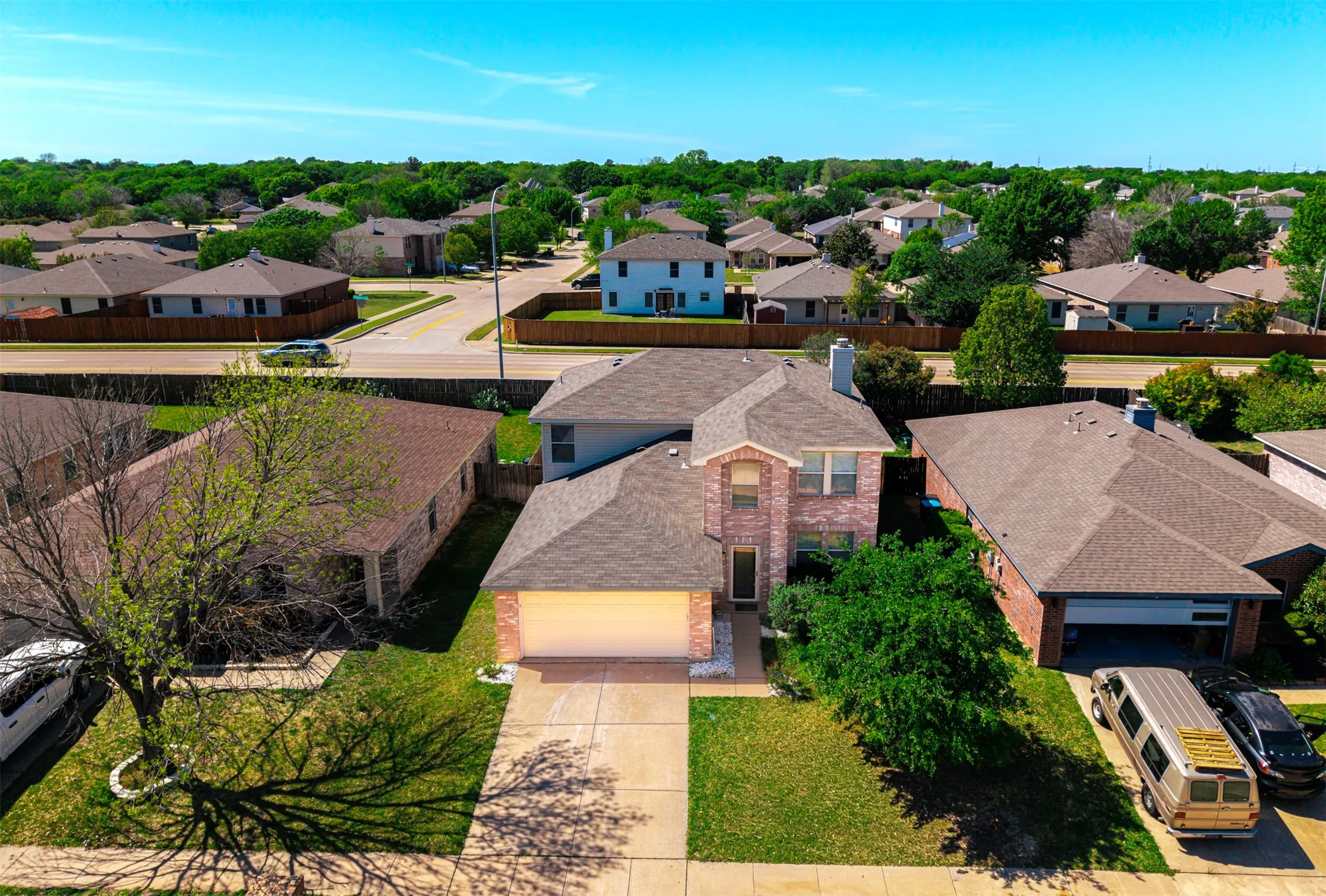 Aerial perspective of suburban area