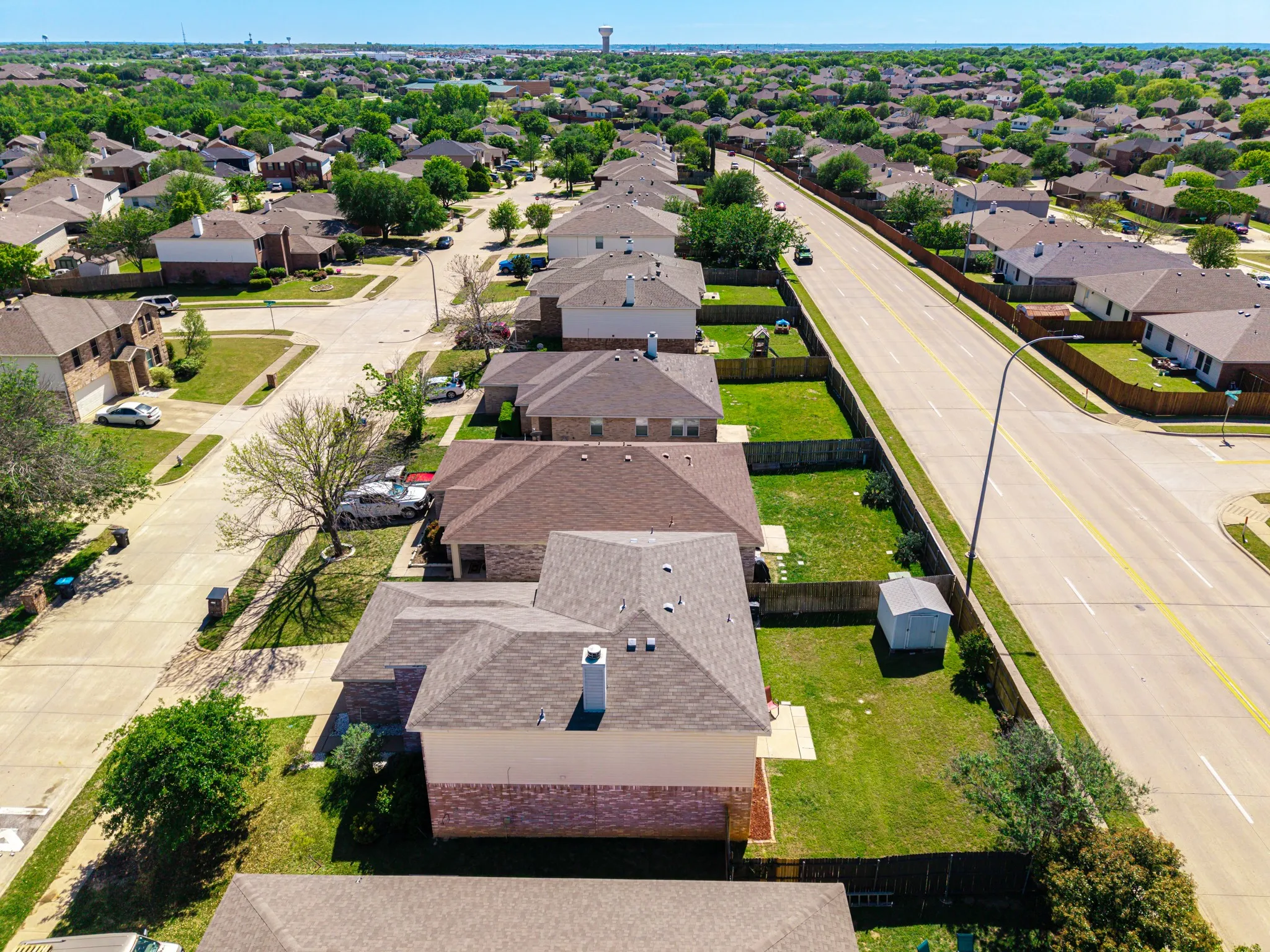 Aerial perspective of suburban area