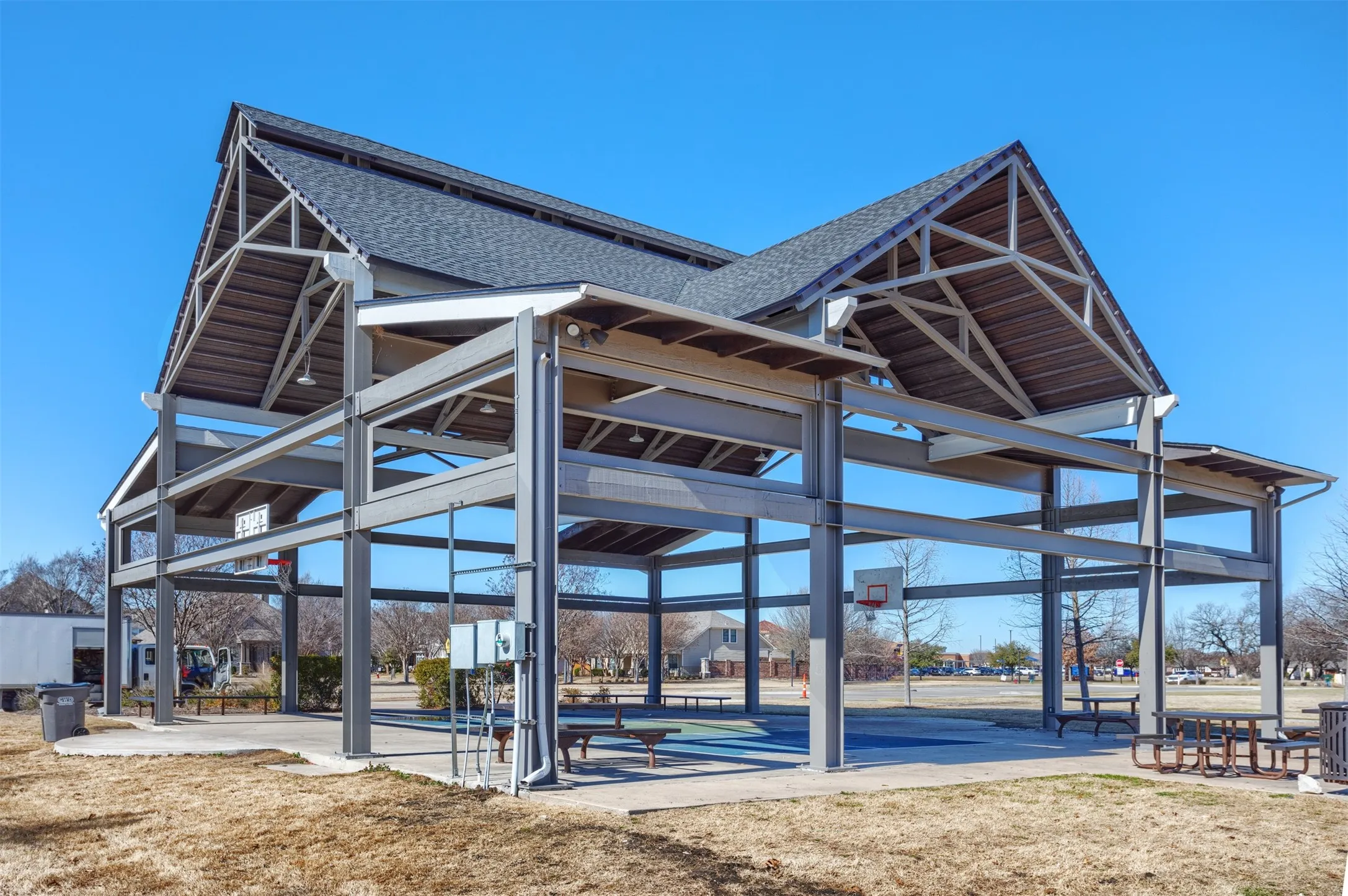 Covered sports court! A. great place to gather with friends and neighbors outside! So fun!