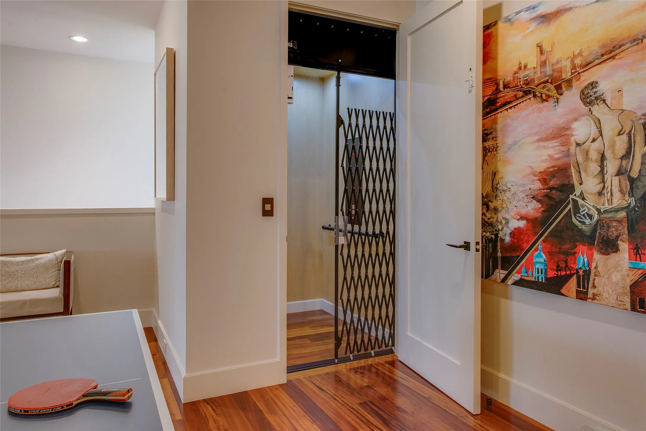 Elevator located in game room and mud room.