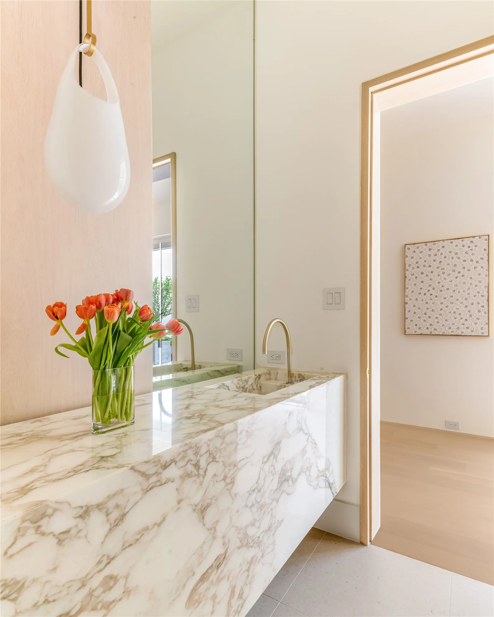 Powder Bath with solid marble counter and sink