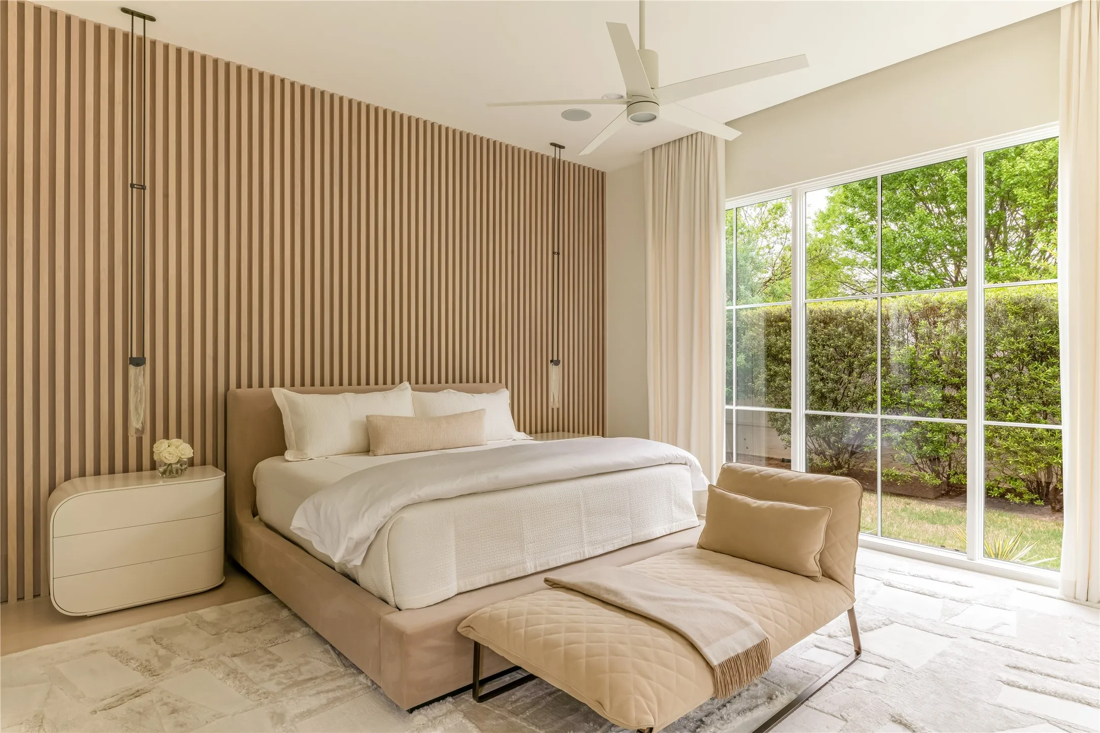 Primary Suite with white oak panel wall